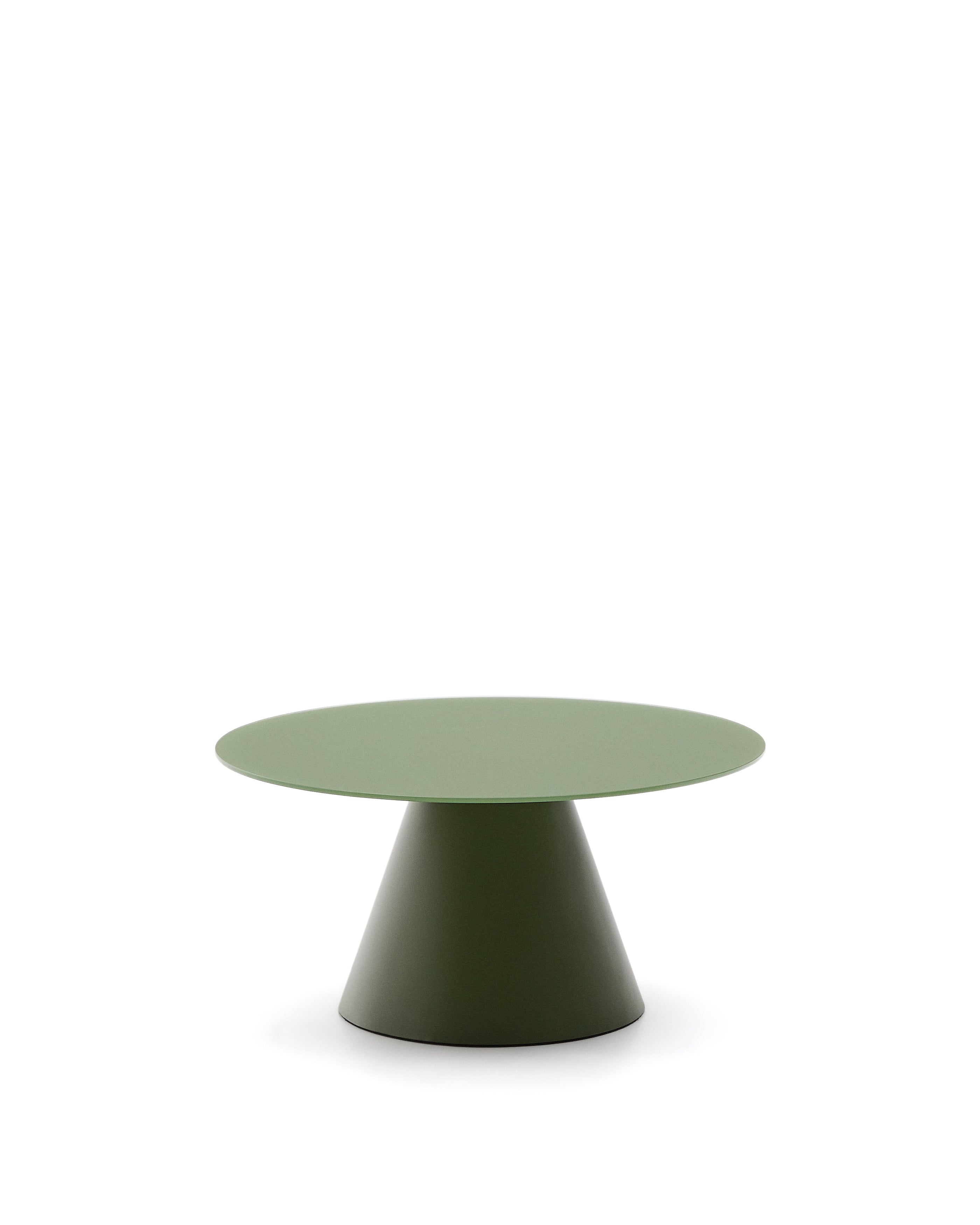 Wilshire coffee table with frosted tempered glass and matt green painted steel finish Ø80cm - Product Image