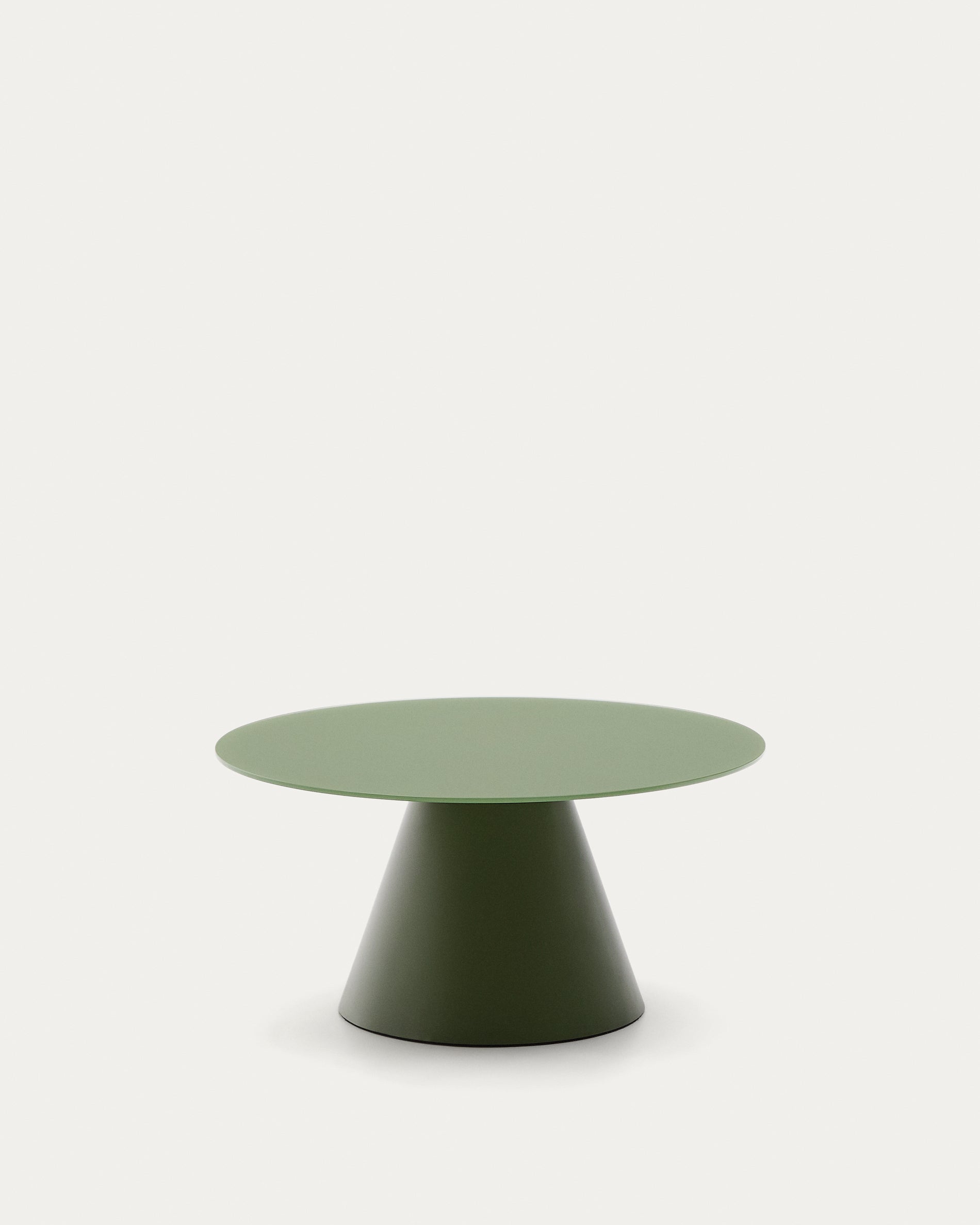 Wilshire coffee table with frosted tempered glass and matt green painted steel finish Ø80cm - Product View
