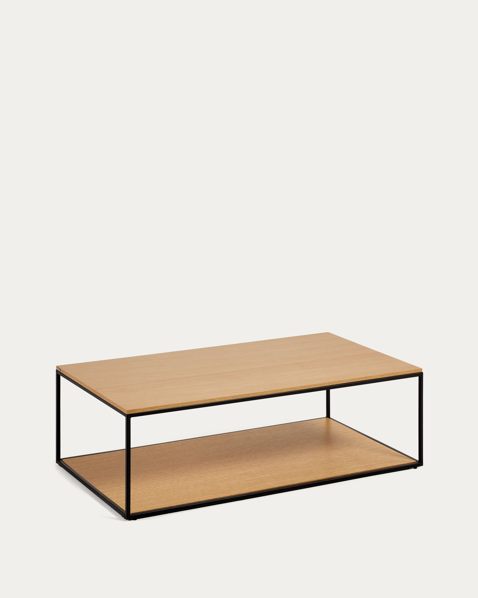 Yoana coffee table with oak wood veneer and painted black metal structure, 110 x 60 cm - Product View