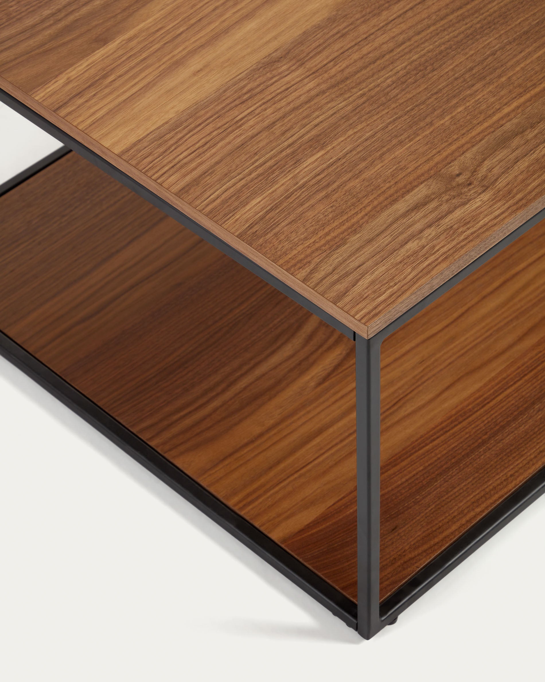 Yoana coffee table with oak walnut veneer and painted black metal structure, 110 x 60 cm - Detail