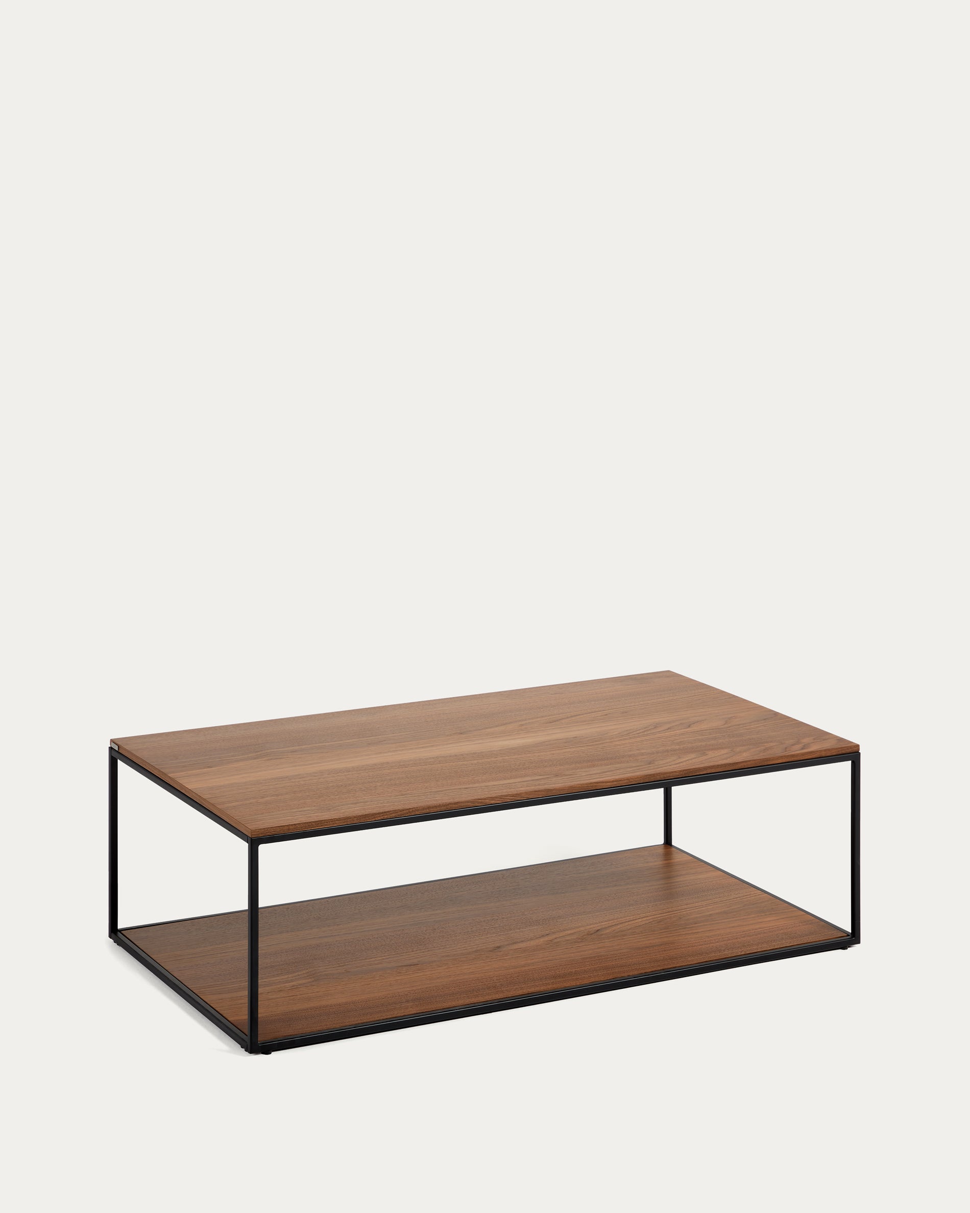 Yoana coffee table with oak walnut veneer and painted black metal structure, 110 x 60 cm - Product View