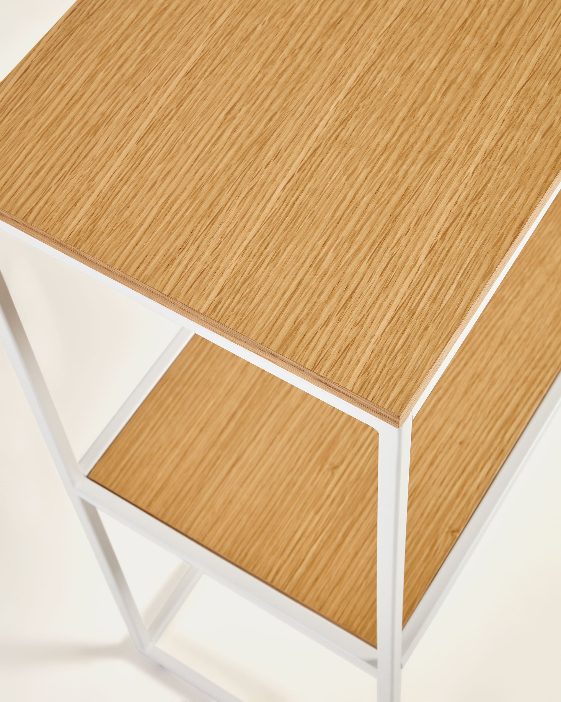 Yoana console table with oak veneer and painted white metal structure, 120 x 80 cm - Detail