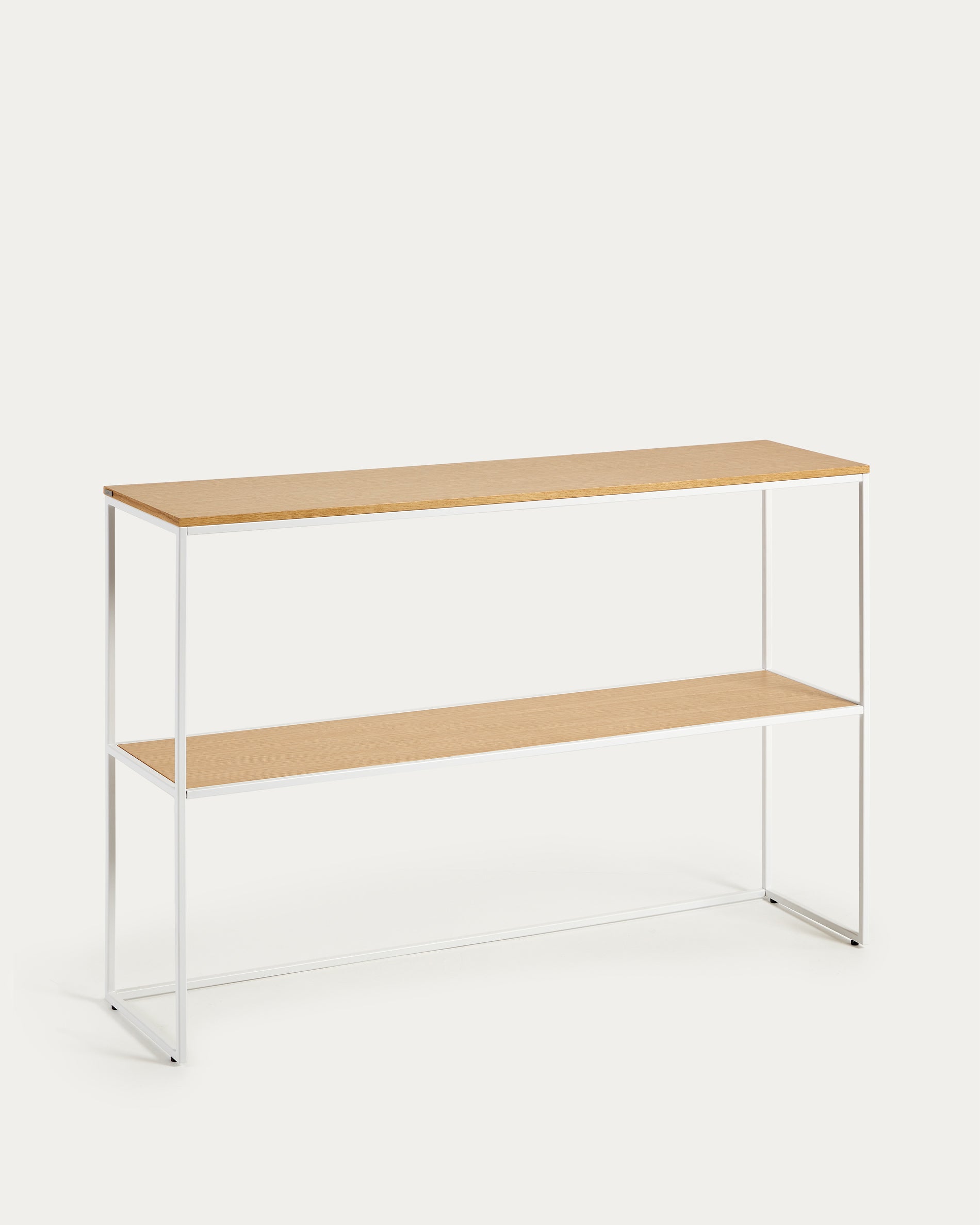 Yoana console table with oak veneer and painted white metal structure, 120 x 80 cm - Product View