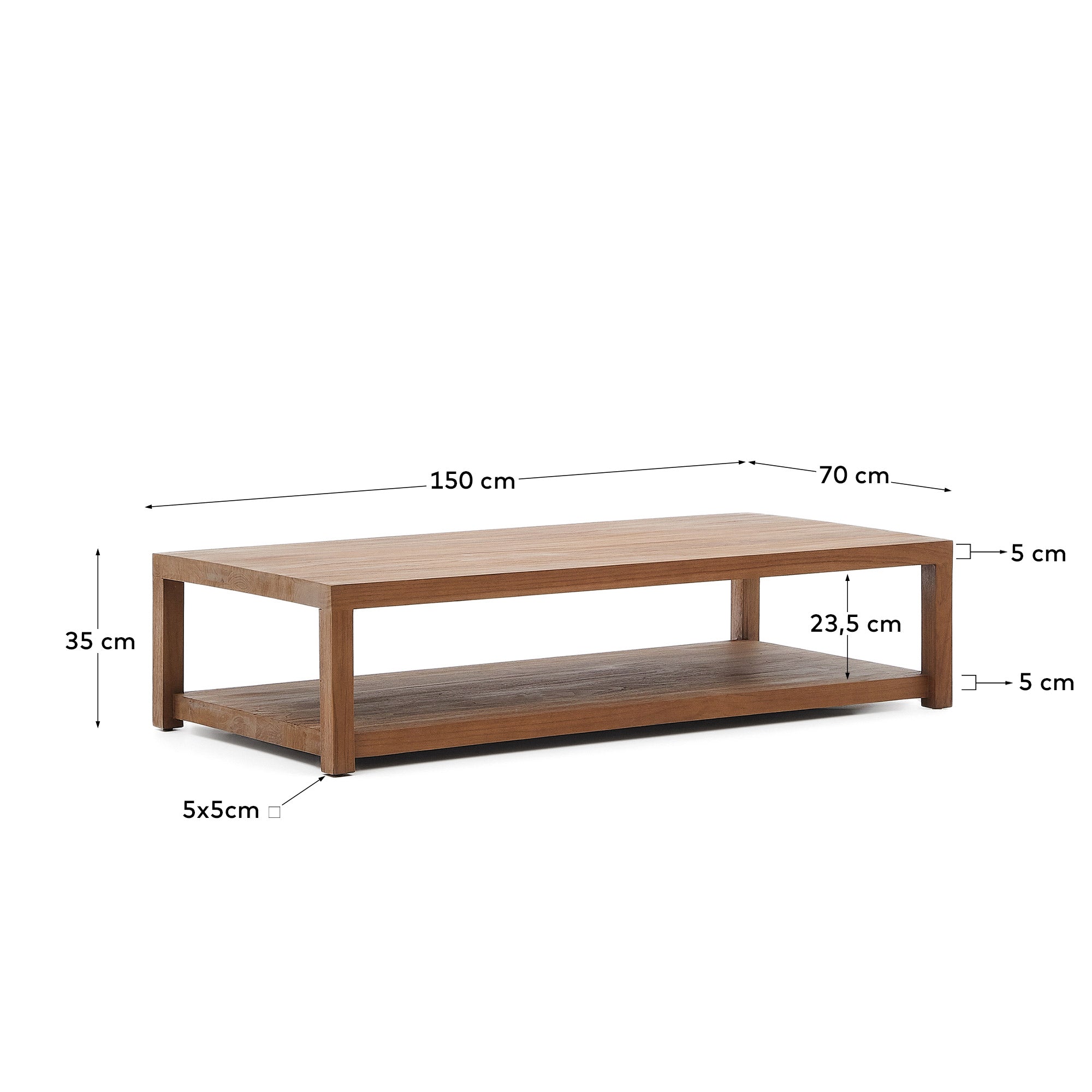 Sashi coffee table made in solid teak wood 150 x 70 cm - Measurements