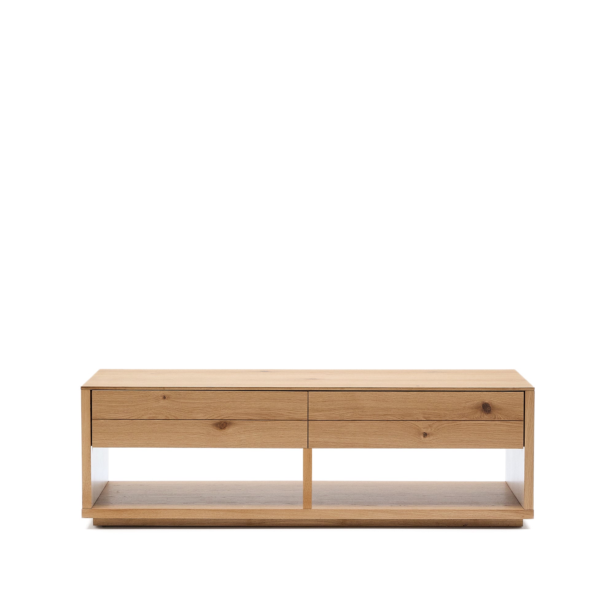 Alguema coffee table 2 drawers in oak veneer with natural finish 140 x 60 cm - Product Image