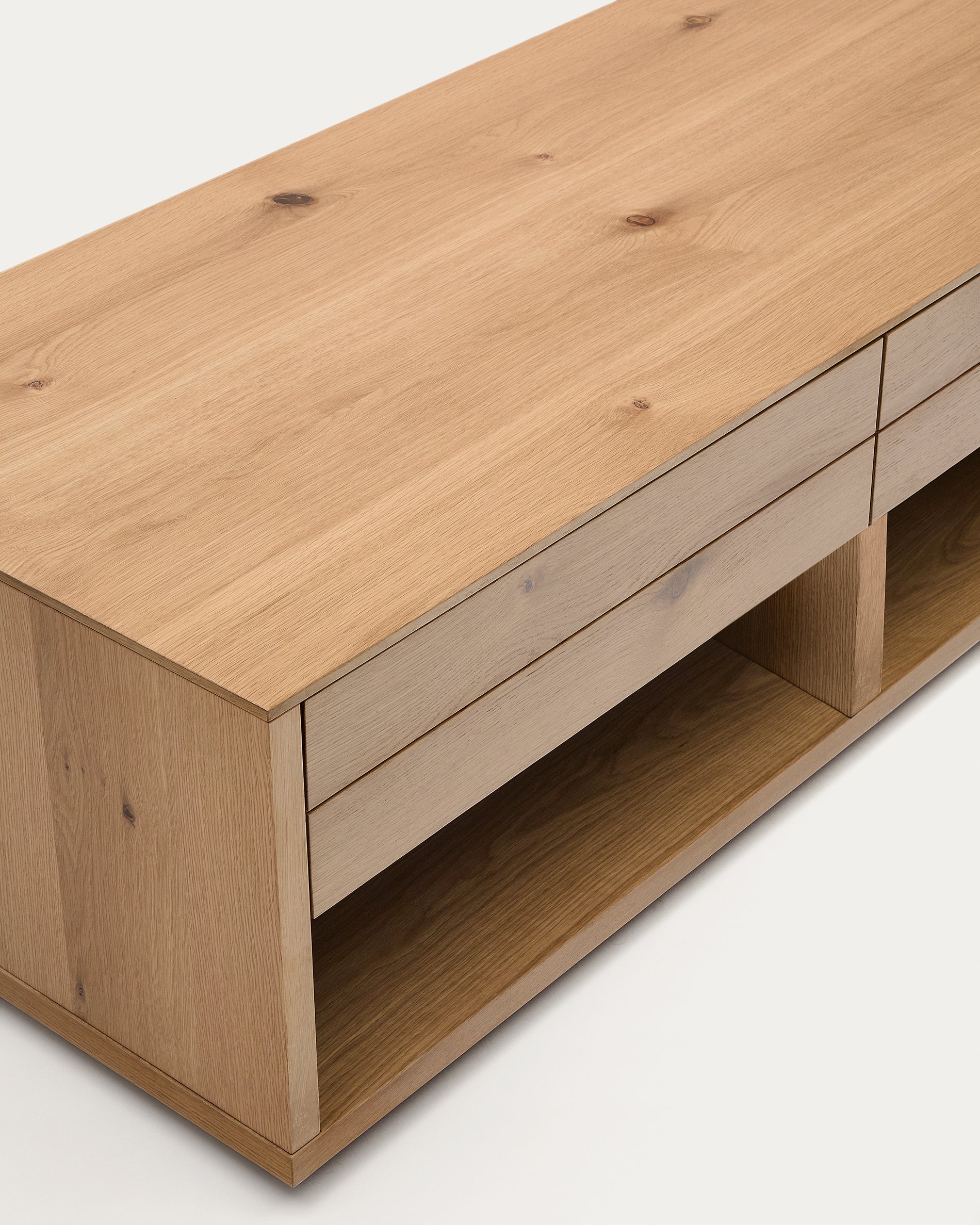 Alguema coffee table 2 drawers in oak veneer with natural finish 140 x 60 cm - Detail