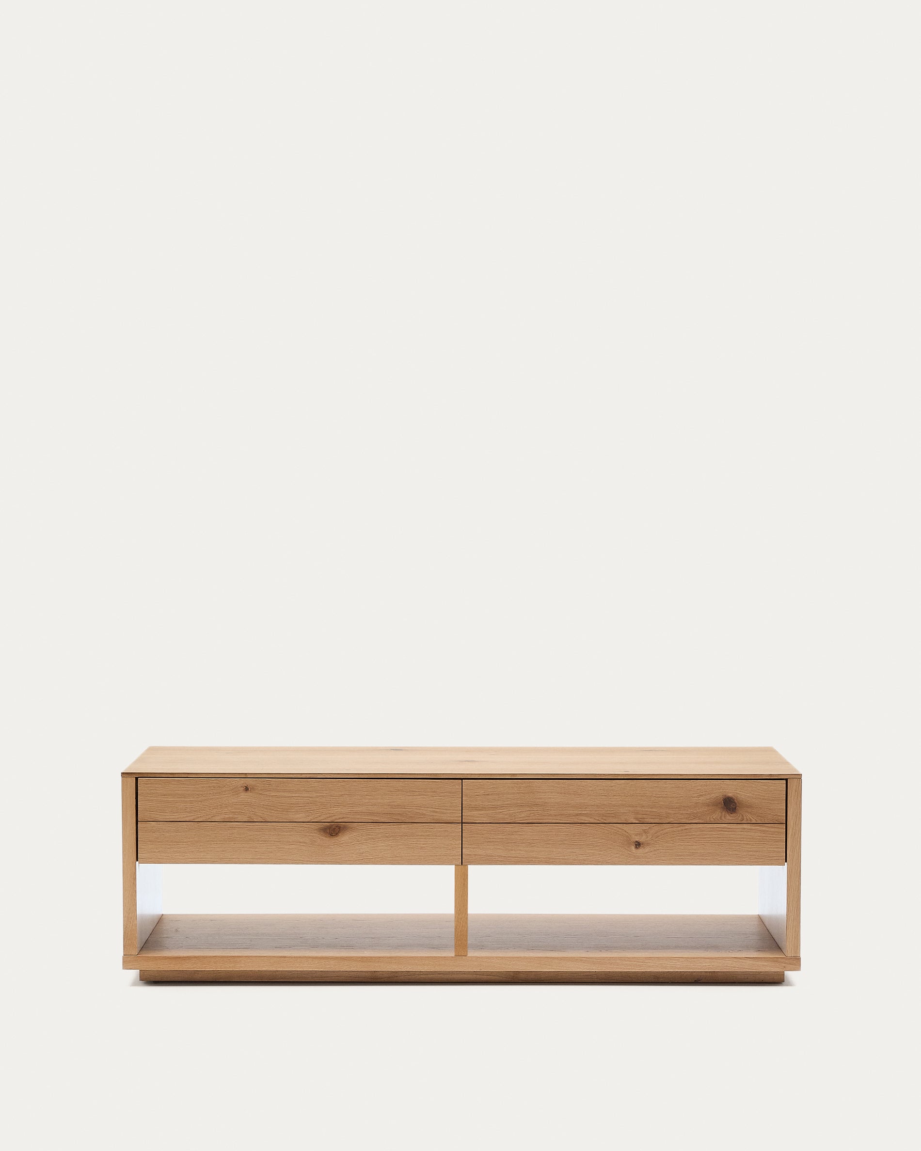 Alguema coffee table 2 drawers in oak veneer with natural finish 140 x 60 cm - Product View