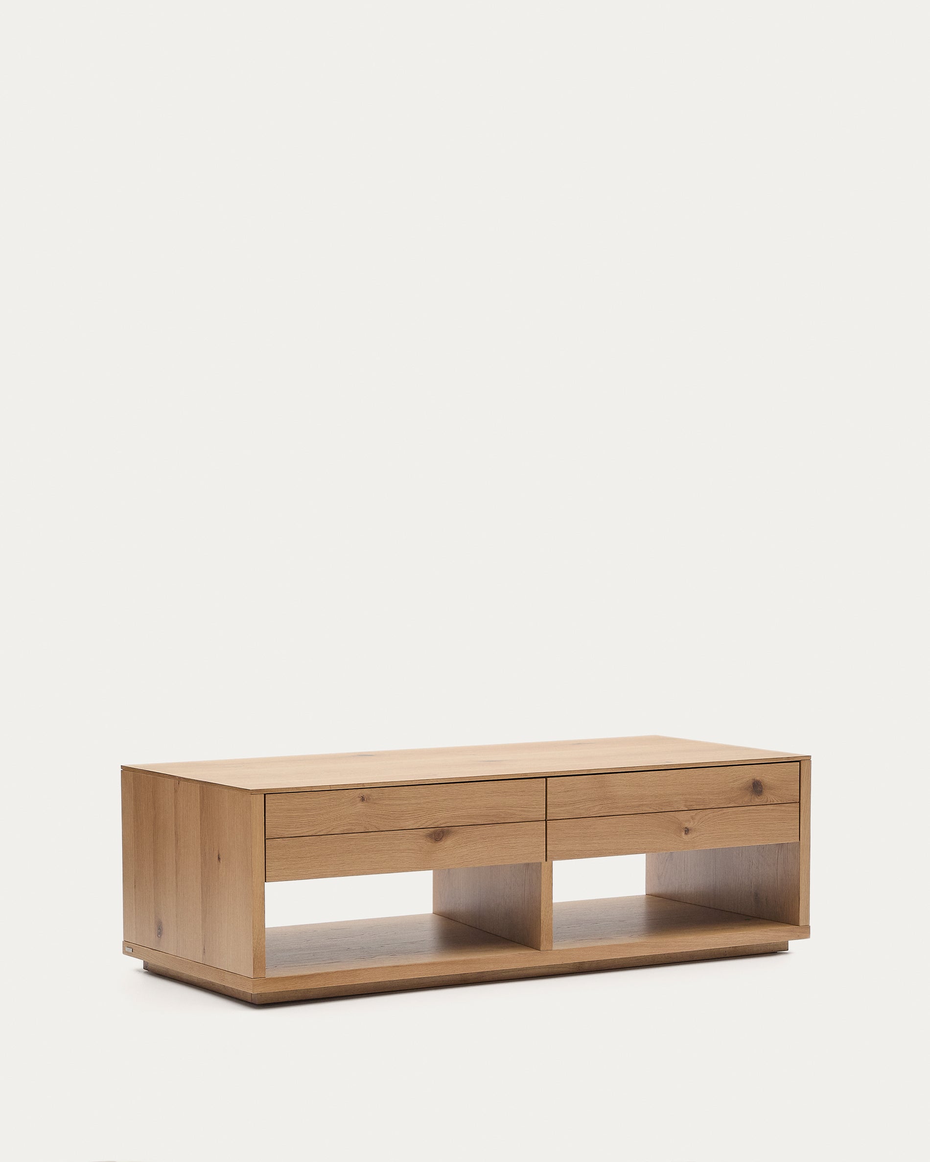 Alguema coffee table 2 drawers in oak veneer with natural finish 140 x 60 cm - Product View