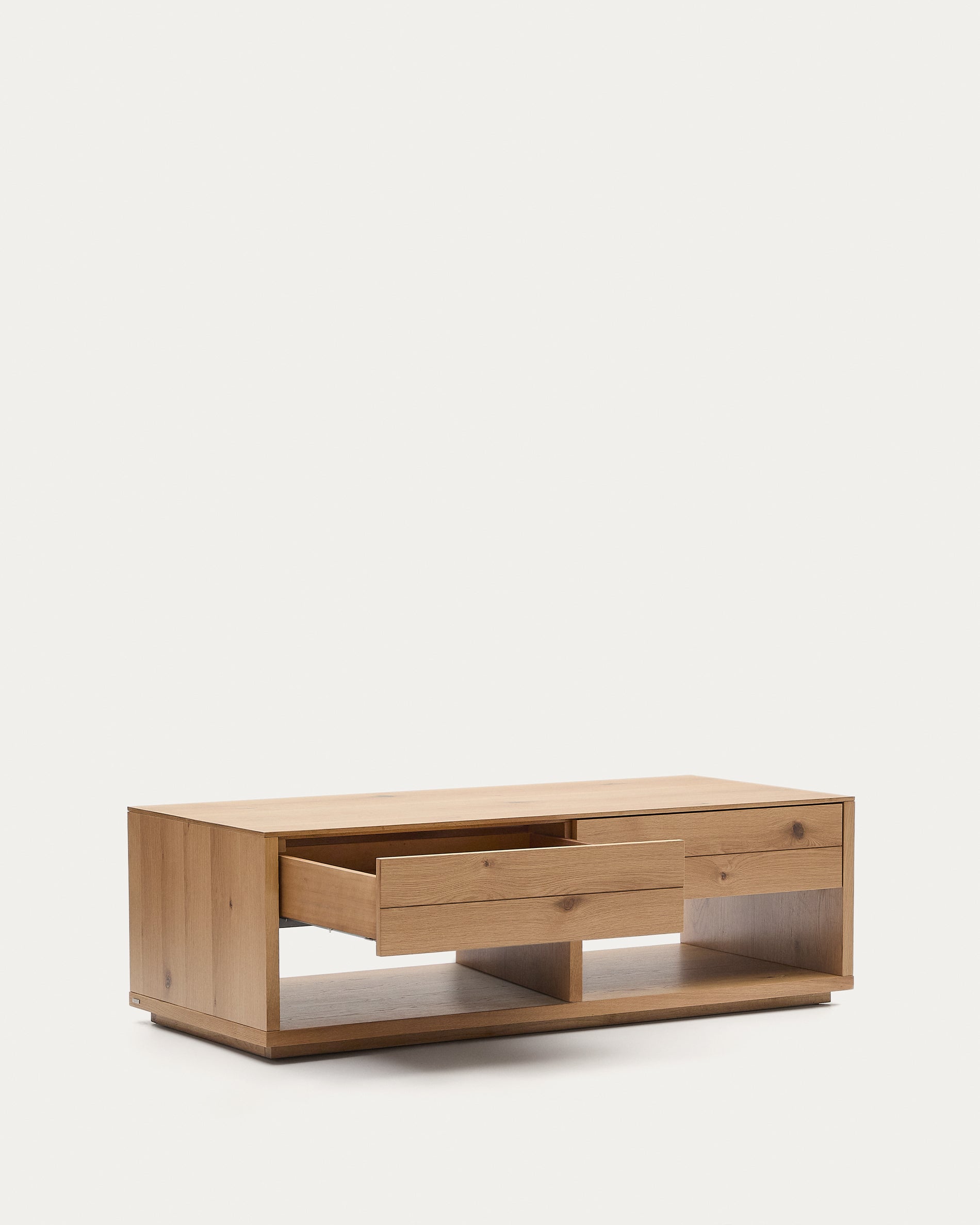 Alguema coffee table 2 drawers in oak veneer with natural finish 140 x 60 cm - Product View