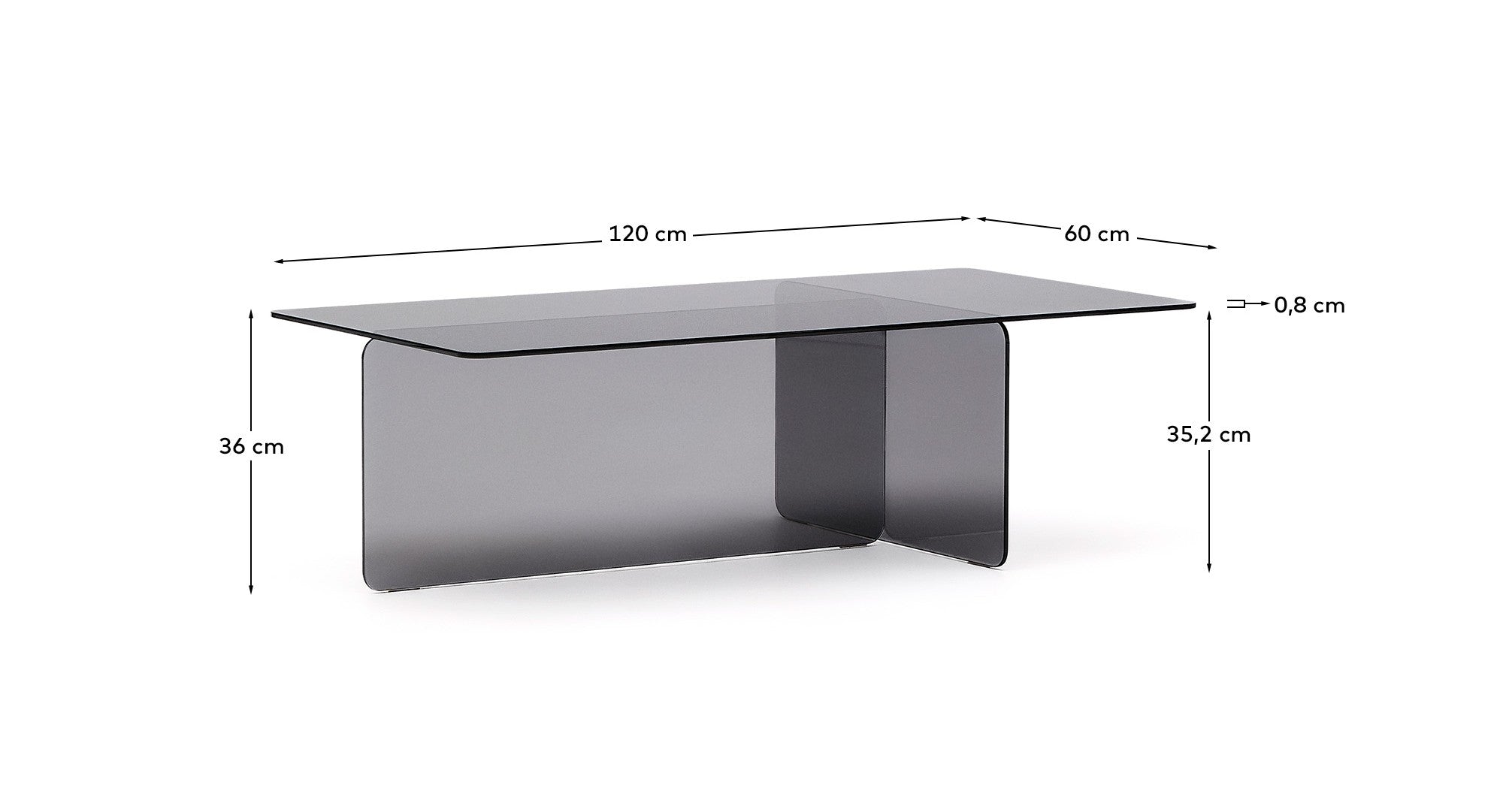 Zaren grey, tempered-glass coffee table, 120 x 60 cm - Measurements