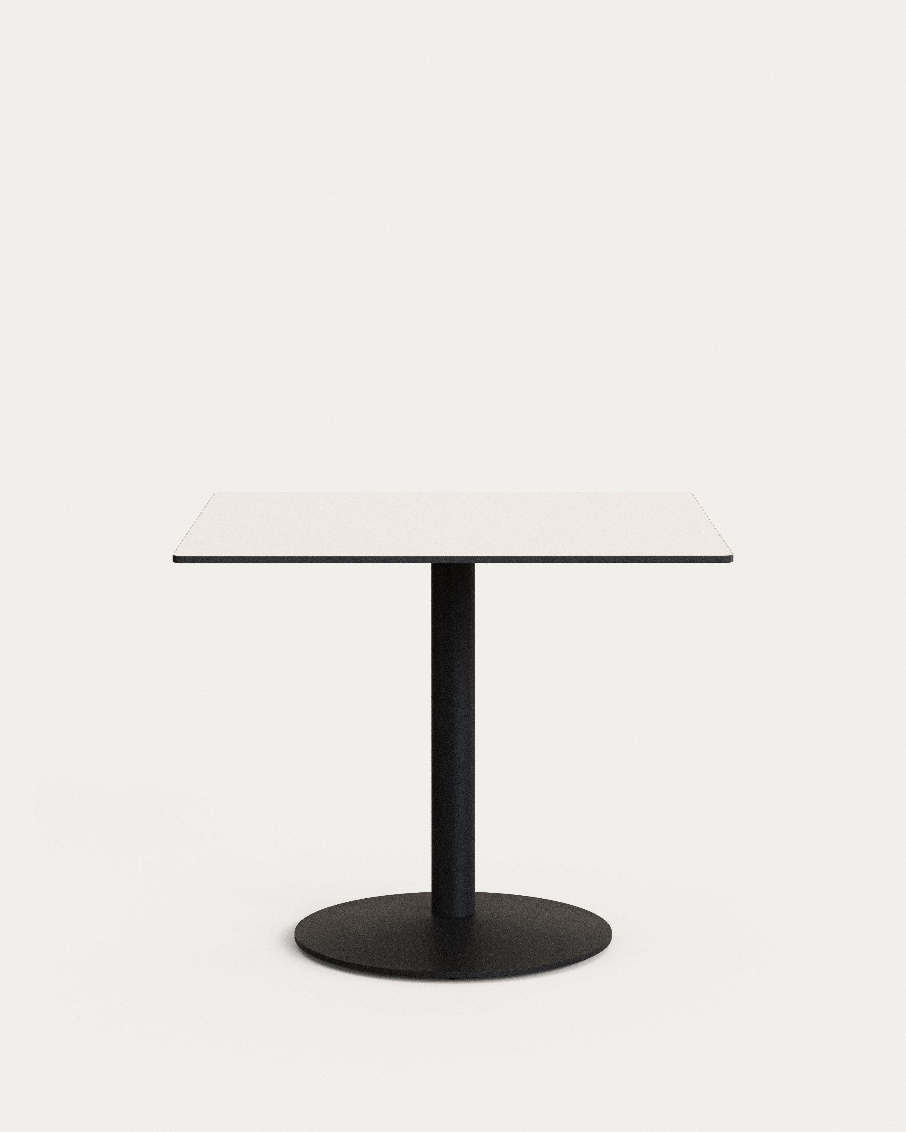 Esilda outdoor table in white with metal leg in a painted black finish, 90 x 90 x 70 cm - Product View