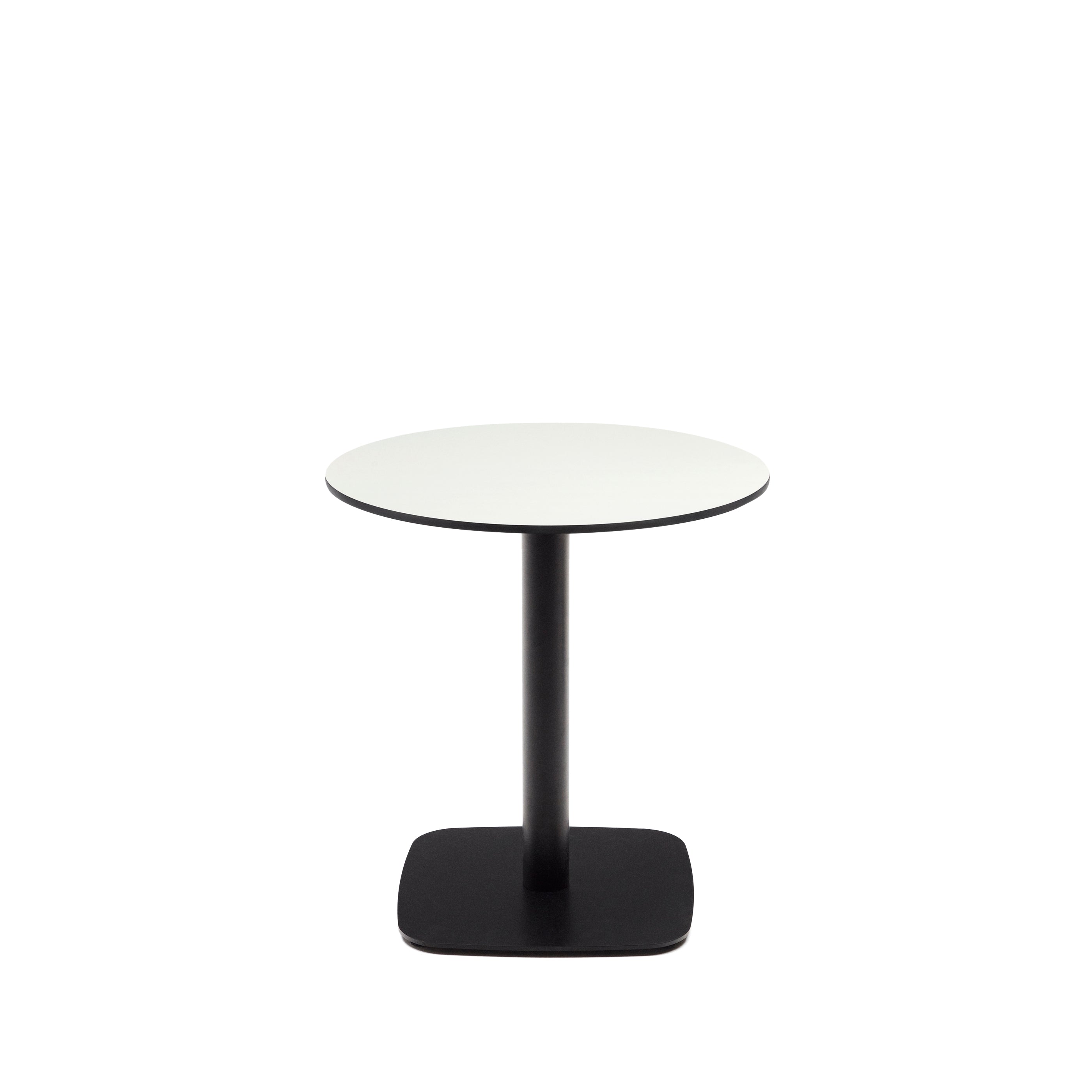Dina round outdoor table in white with metal legal in a painted black finish, Ø 68x70 cm - Product Image