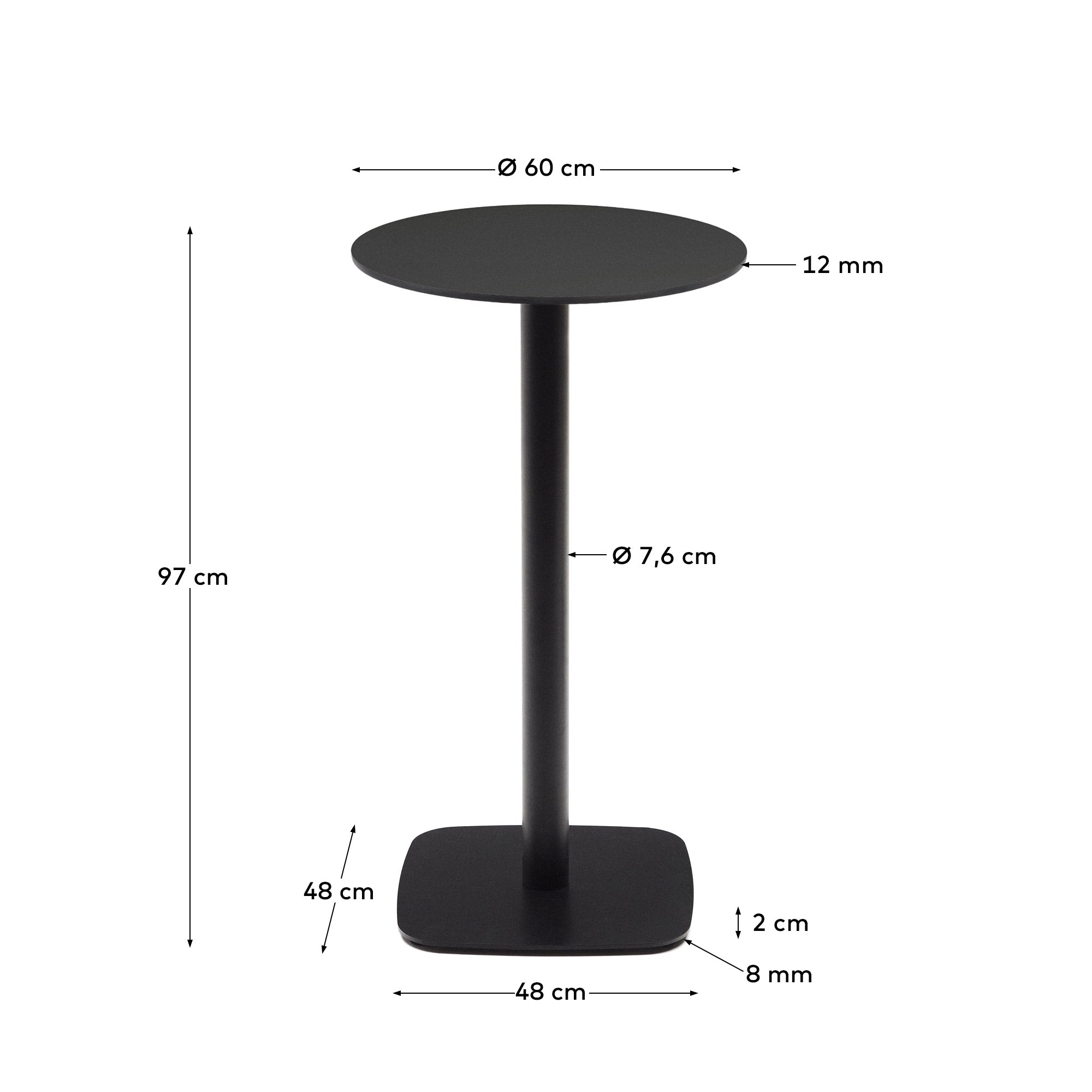 Dina high round outdoor table in black with metal leg in a painted black finish, Ø 60x96 cm - Measurements