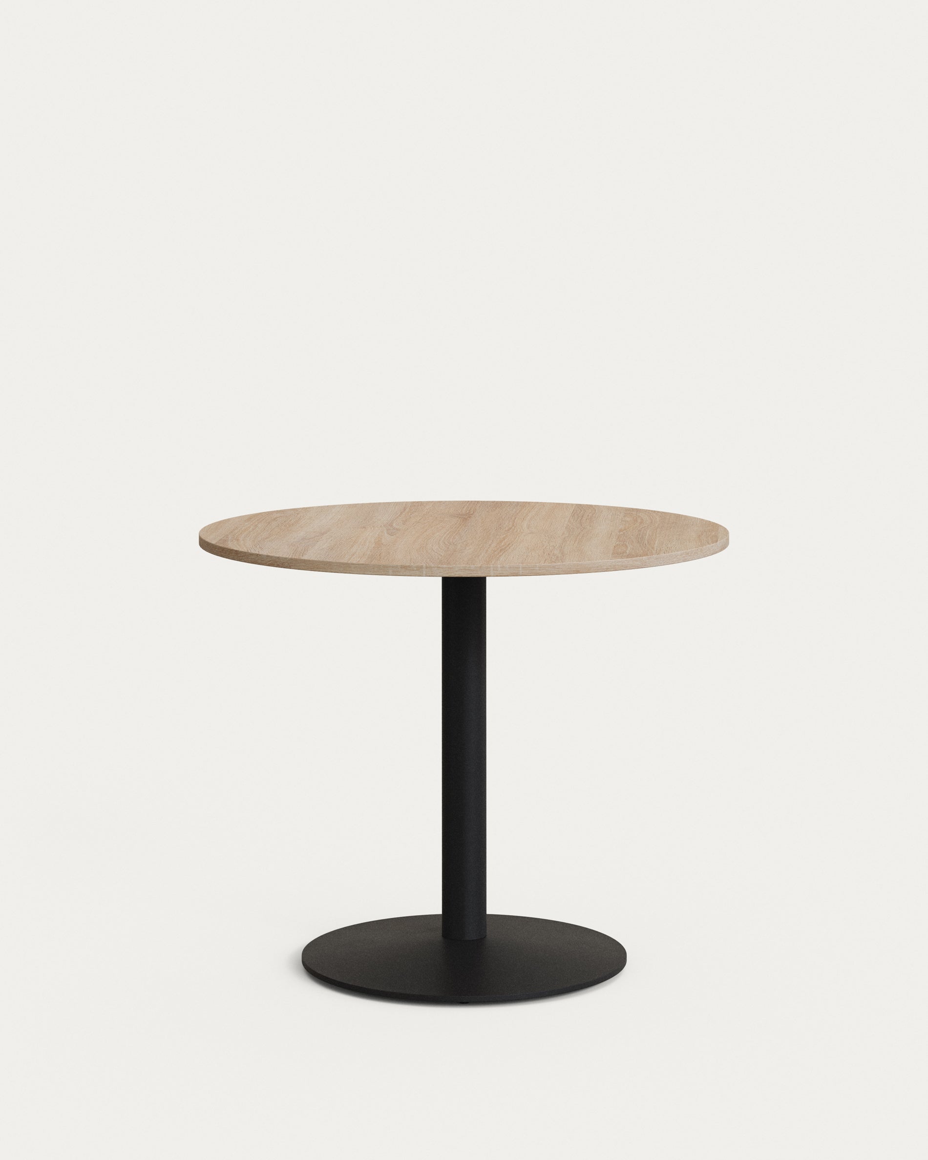 Esilda round table in natural finish melamine with metal leg in a painted black finish, Ø90x70cm - Product Image