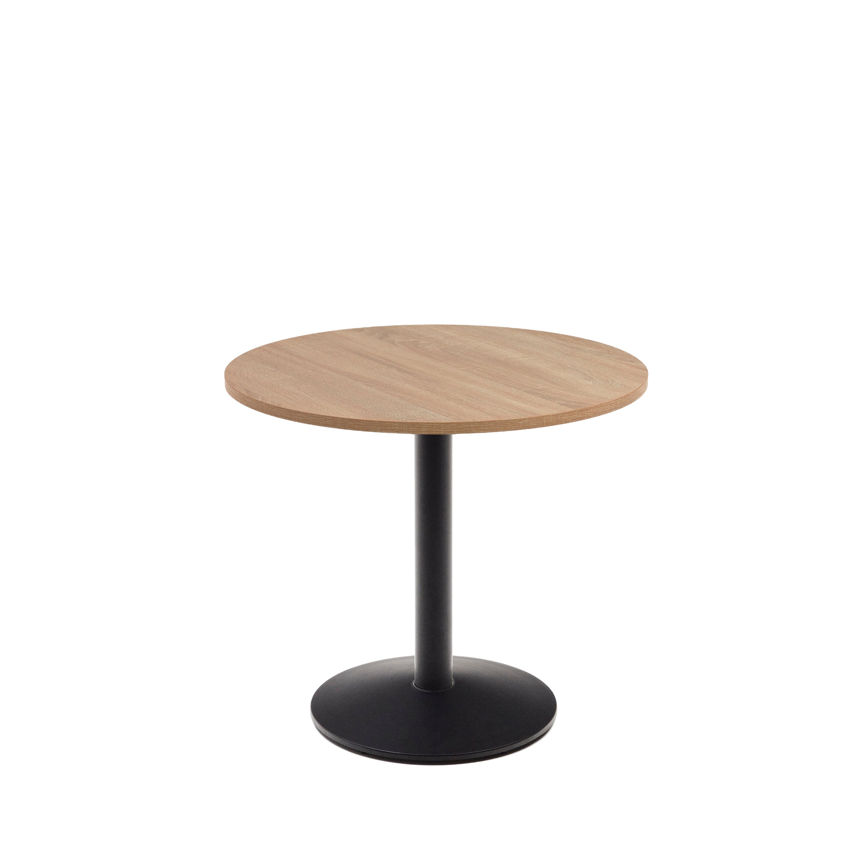 Esilda round table in natural finish melamine with metal leg in a painted black finish, Ø90x70cm - Product Image