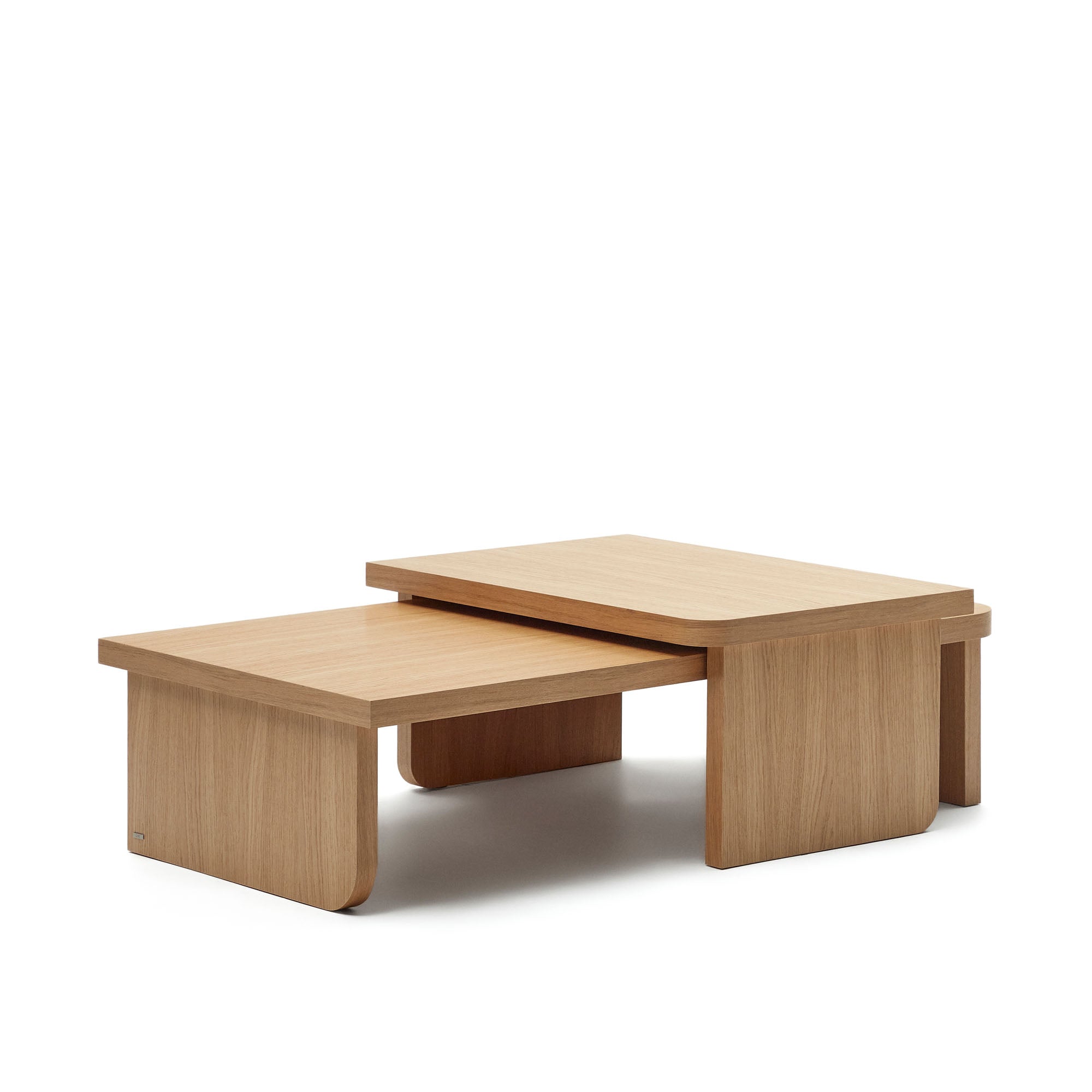 Oaq set of 2 coffee tables in oak wood veneer with natural finish FSC Mix Credit - Product Image
