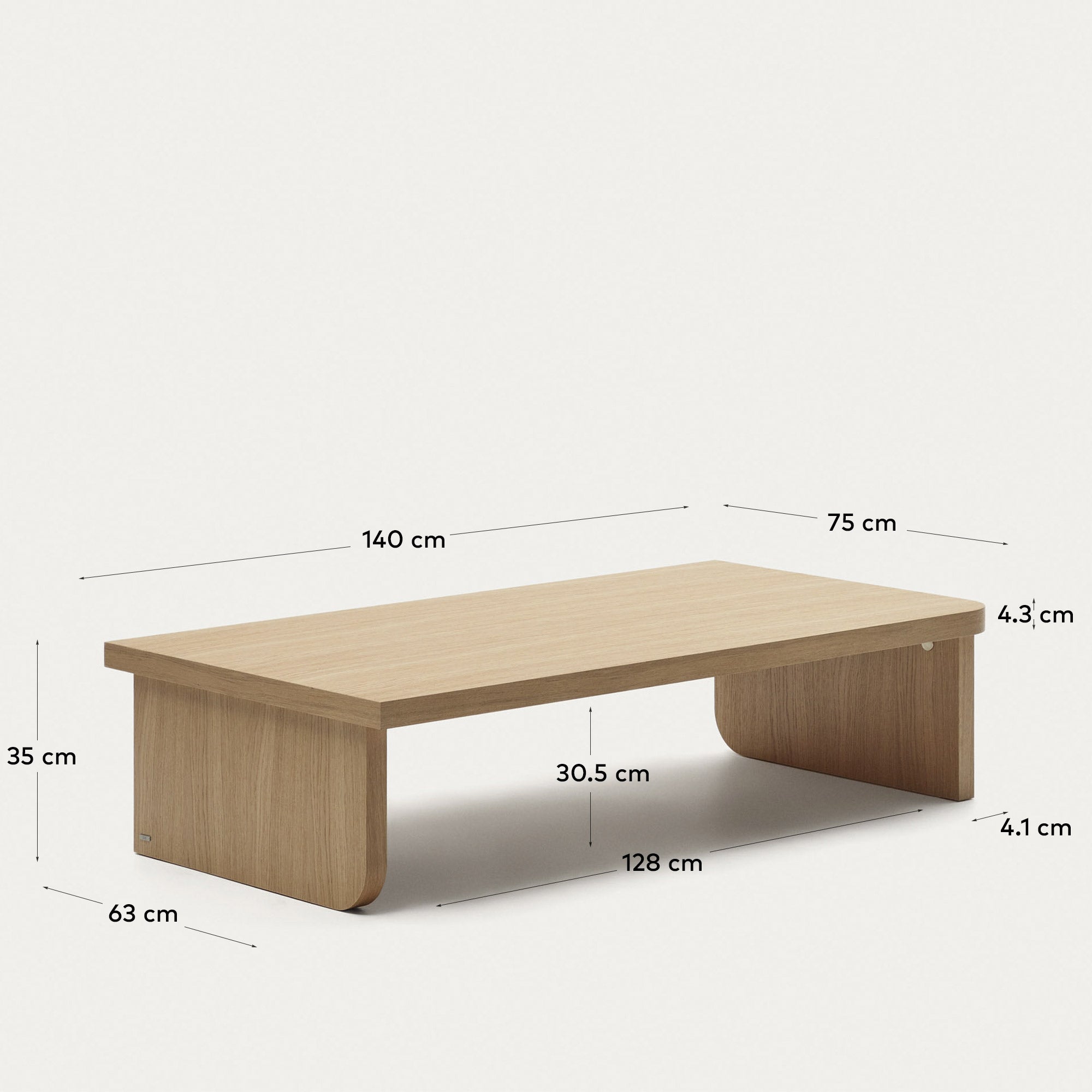 Oaq set of 2 coffee tables in oak wood veneer with natural finish FSC Mix Credit - Measurements