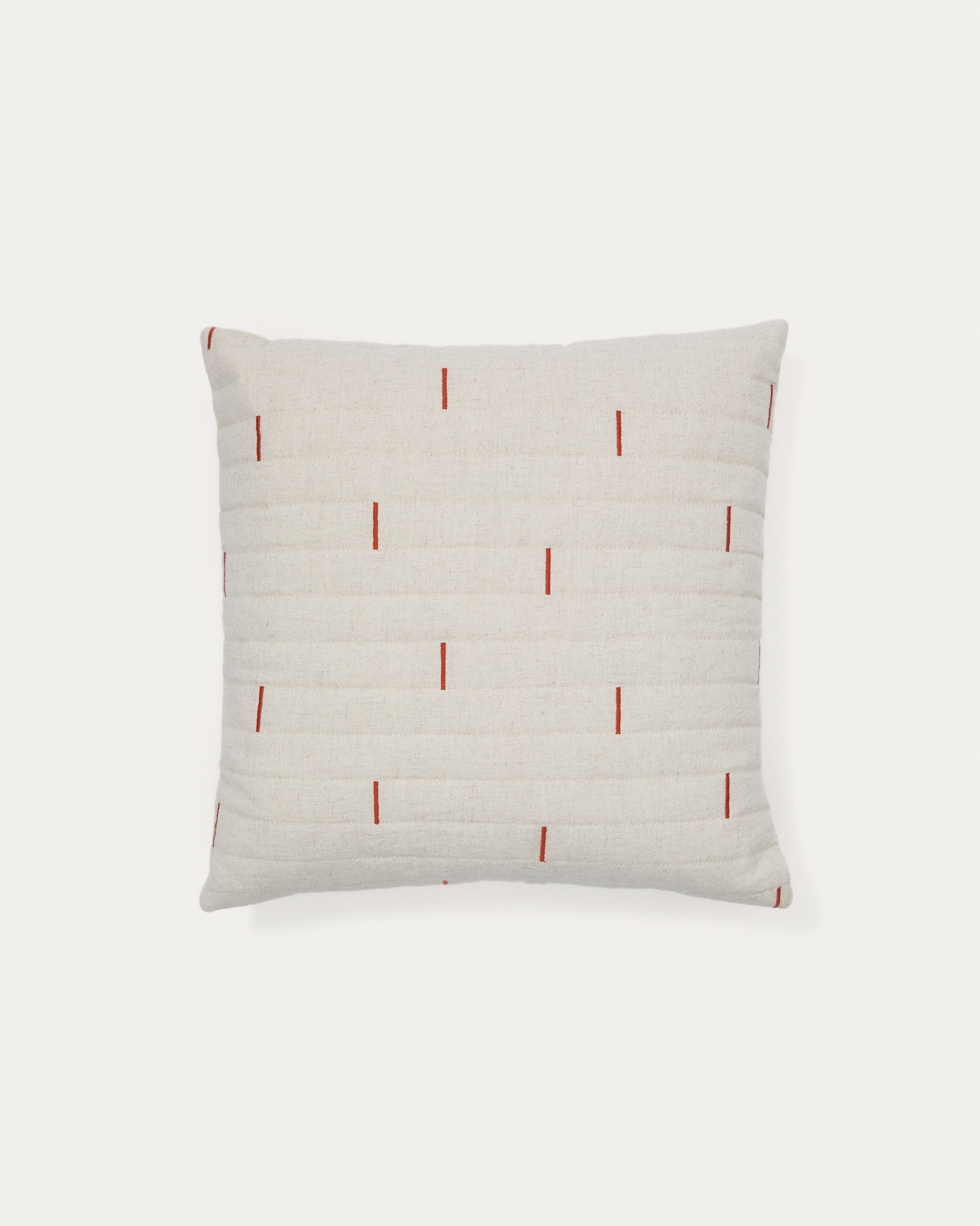 Blaina cushion cover in white linen with a red embroidery feature, 45 x 45 cm - Product View