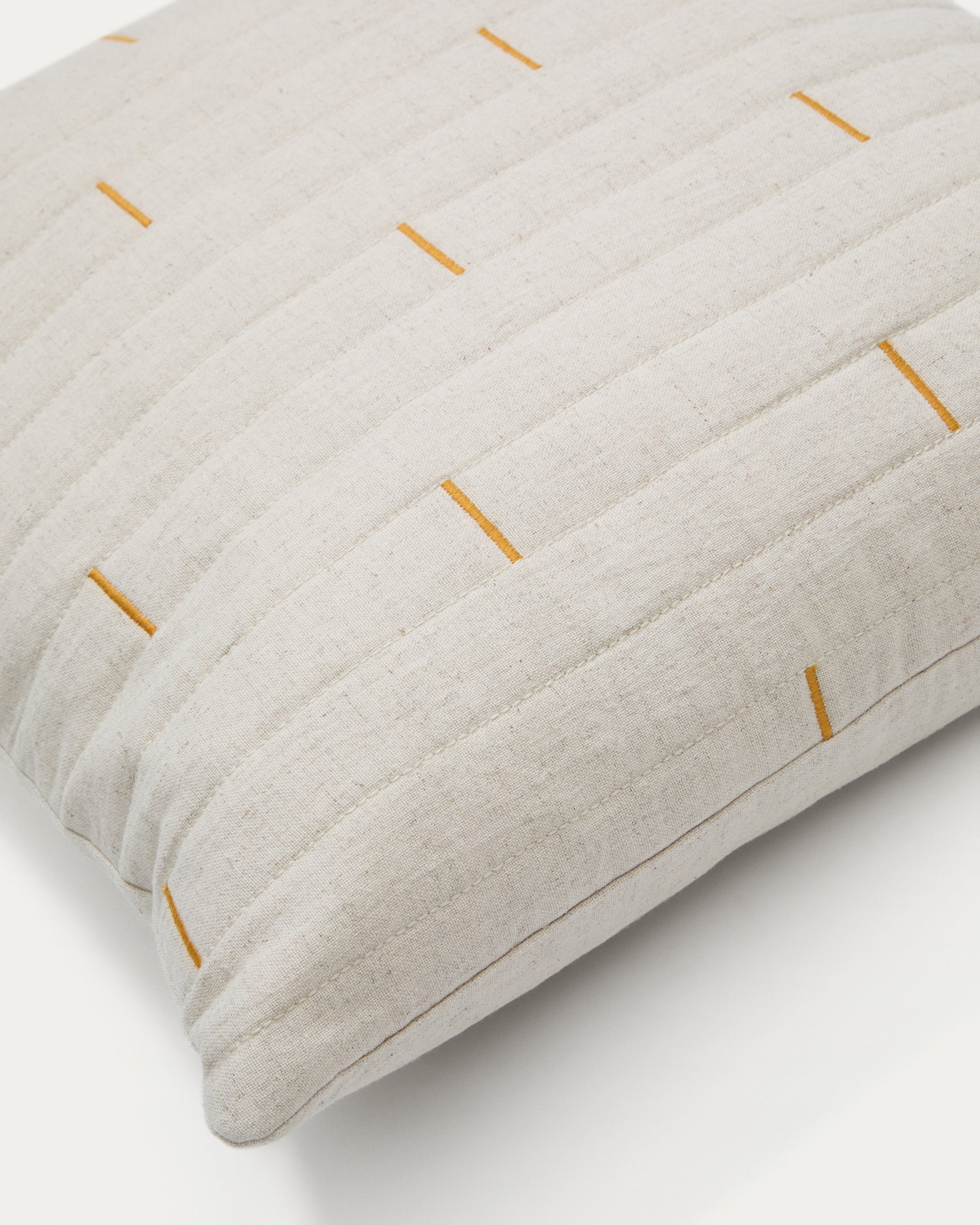 Blaina cushion cover in white linen with an orange embroidery feature, 45 x 45 cm - Detail