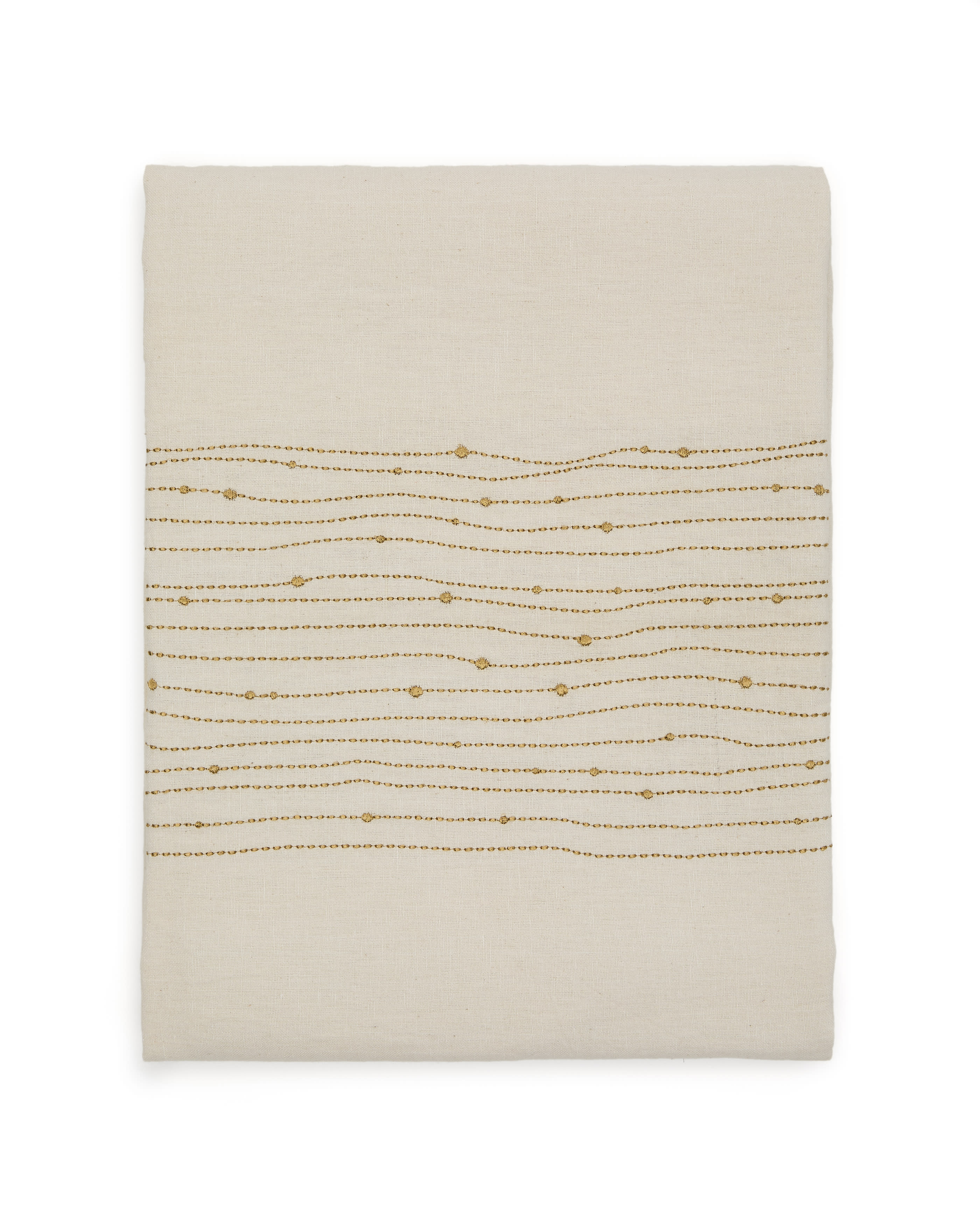 Flia white linen and cotton tablecloth gold-coloured lurex embroidered detail, 150 x 250 cm