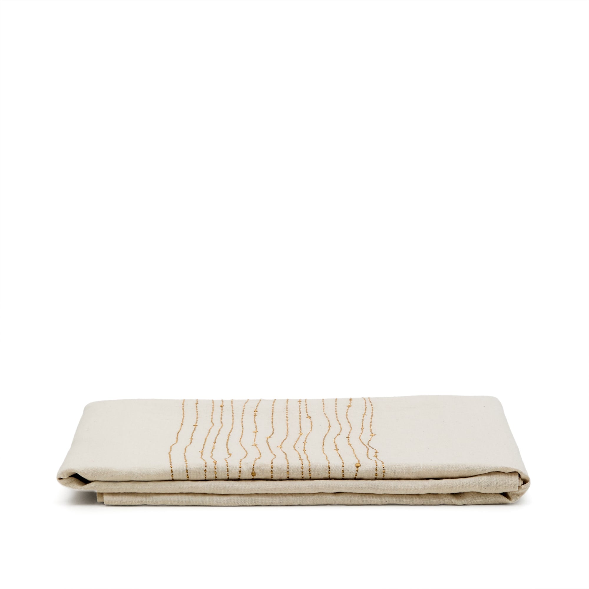 Flia white linen and cotton tablecloth gold-coloured lurex embroidered detail, 150 x 250 cm
