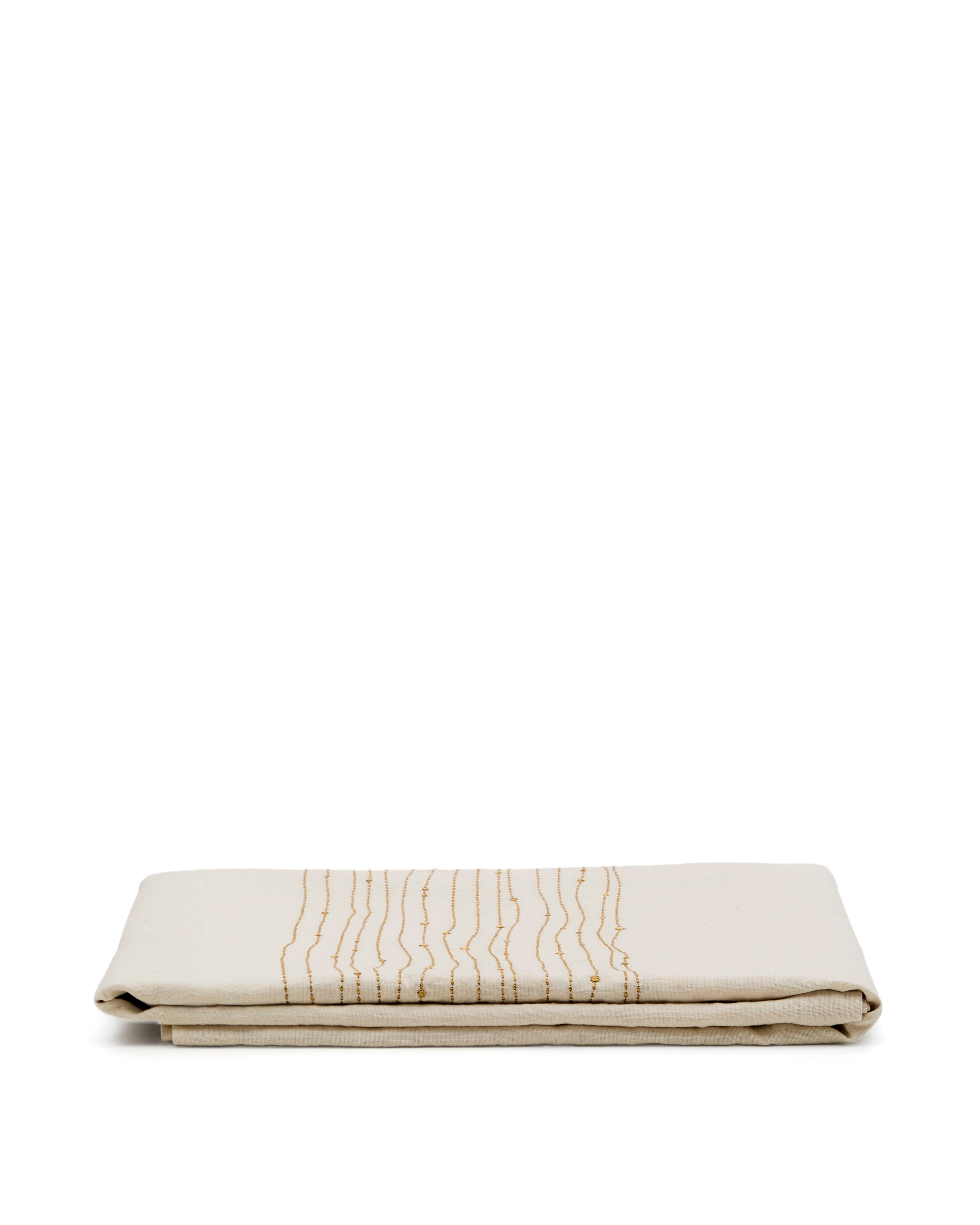 Flia white linen and cotton tablecloth gold-coloured lurex embroidered detail, 150 x 250 cm