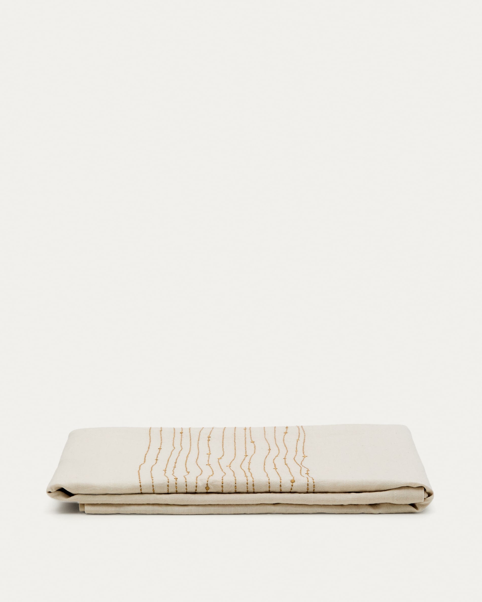 Flia white linen and cotton tablecloth gold-coloured lurex embroidered detail, 150 x 250 cm