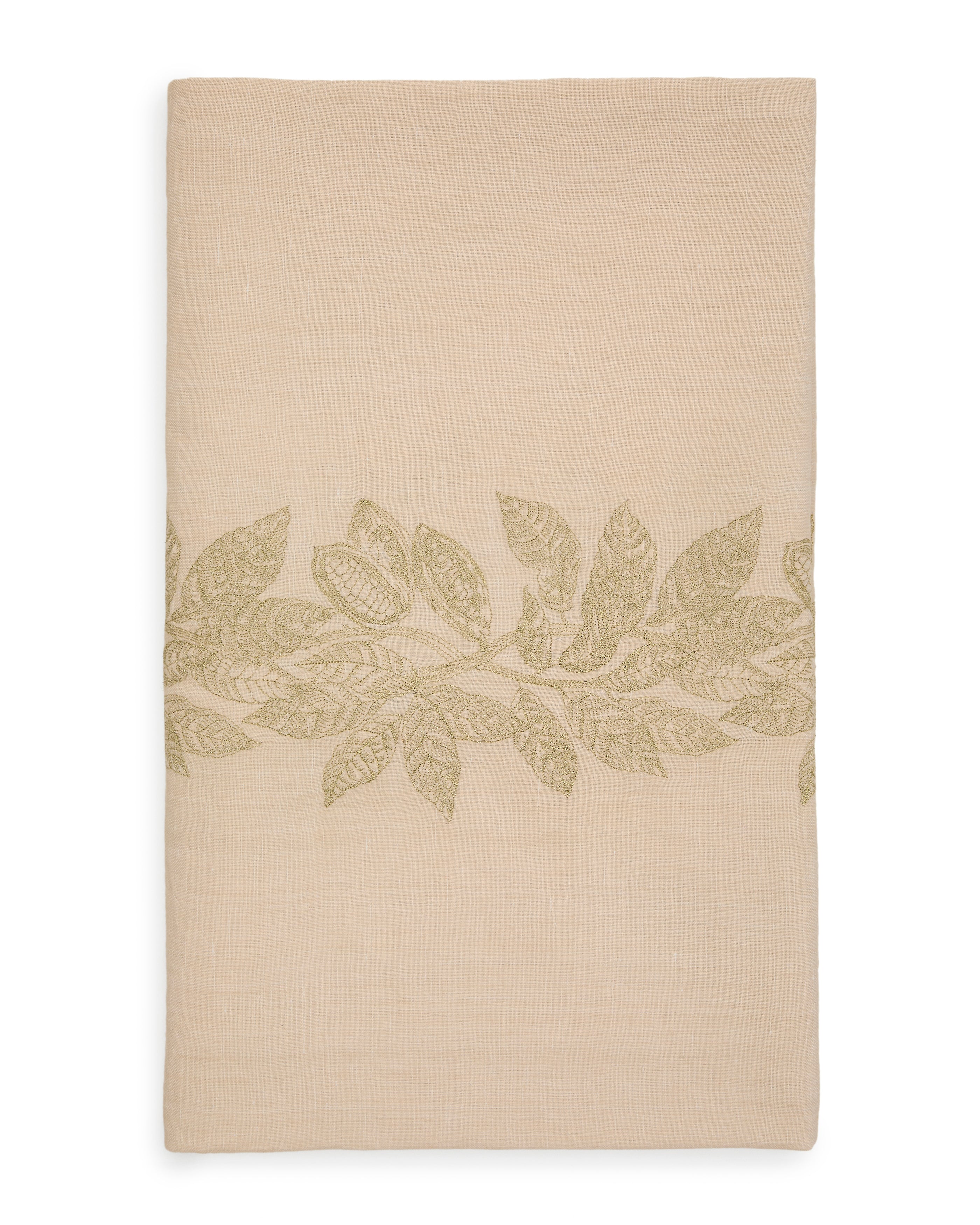 Oreti tablecloth in beige cotton and linen and cocoa embroidery feature, 150x250cm - Product Image