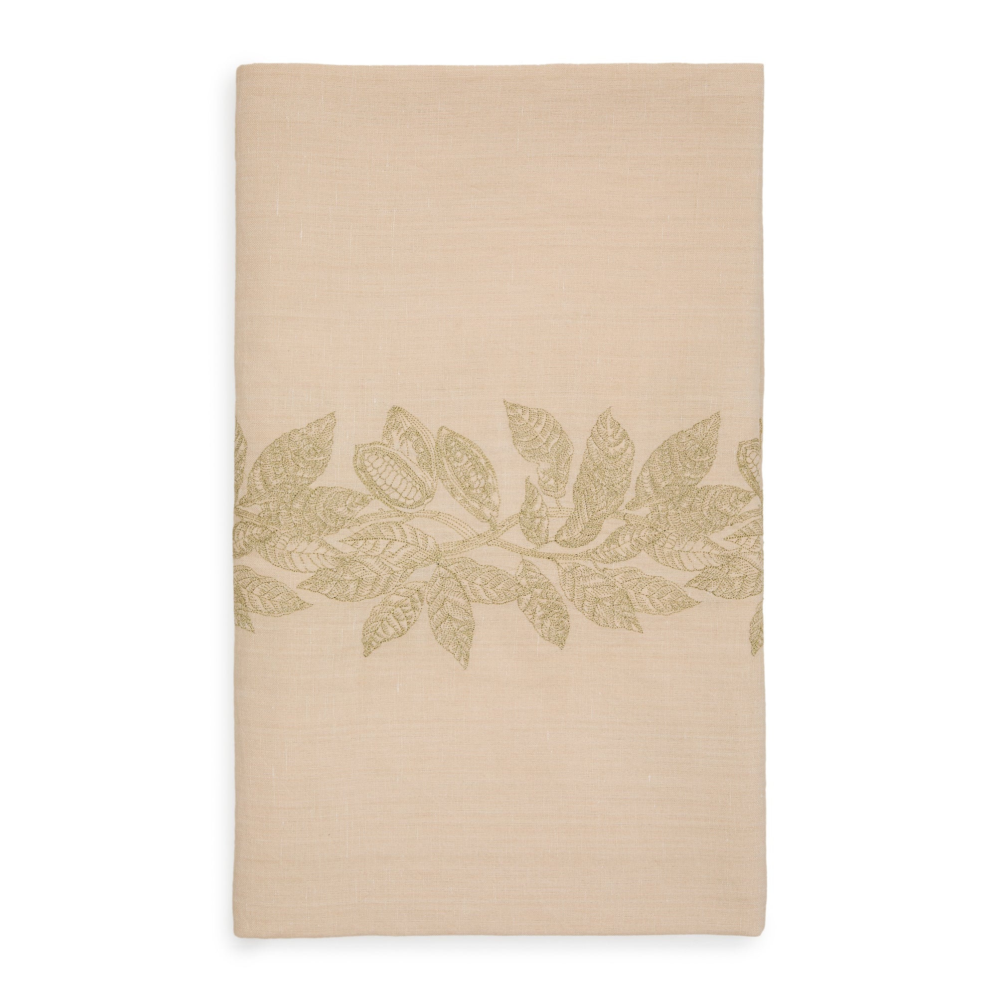 Oreti tablecloth in beige cotton and linen and cocoa embroidery feature, 150x250cm - Product Image