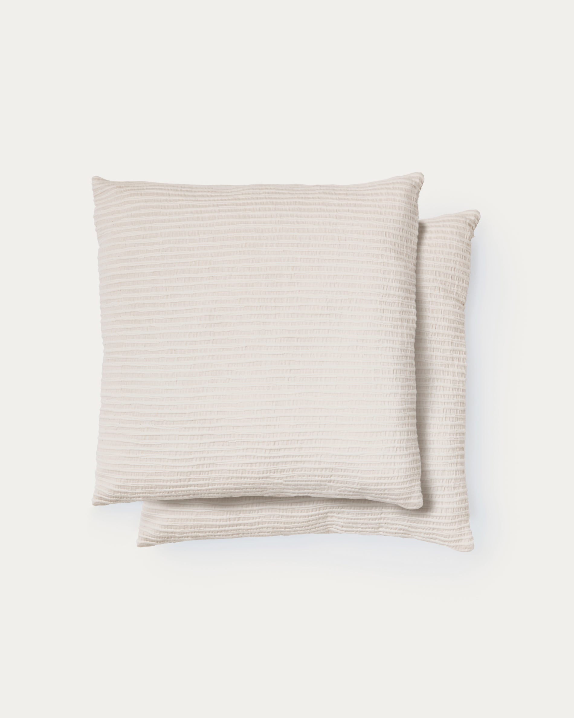 Vindi set of two ecru, 100% cotton cushion covers with fantasy stripes 50 x 50 cm - Product View