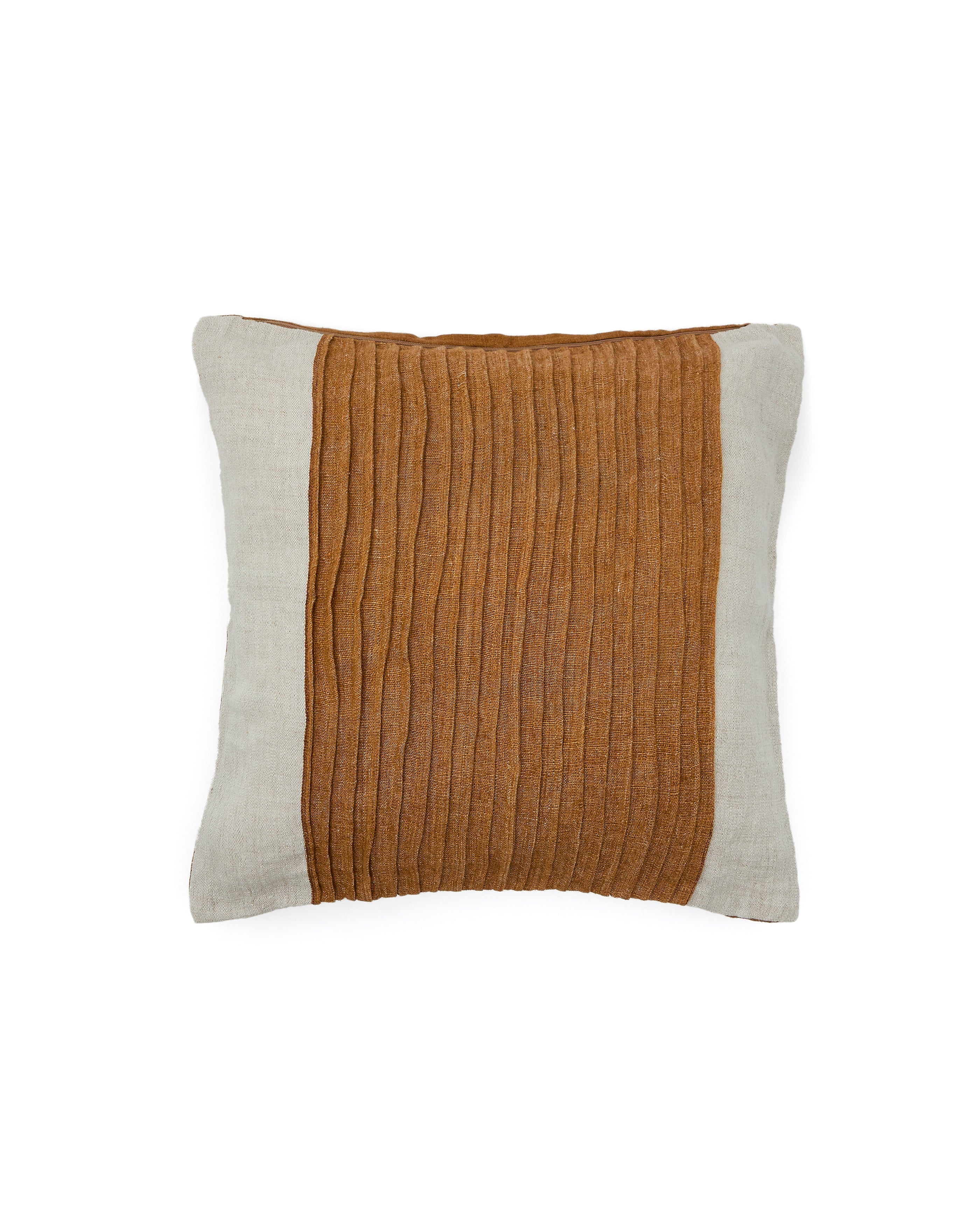 Zoren mustard pleated 100% linen cushion cover 50 x 50cm - Product Image