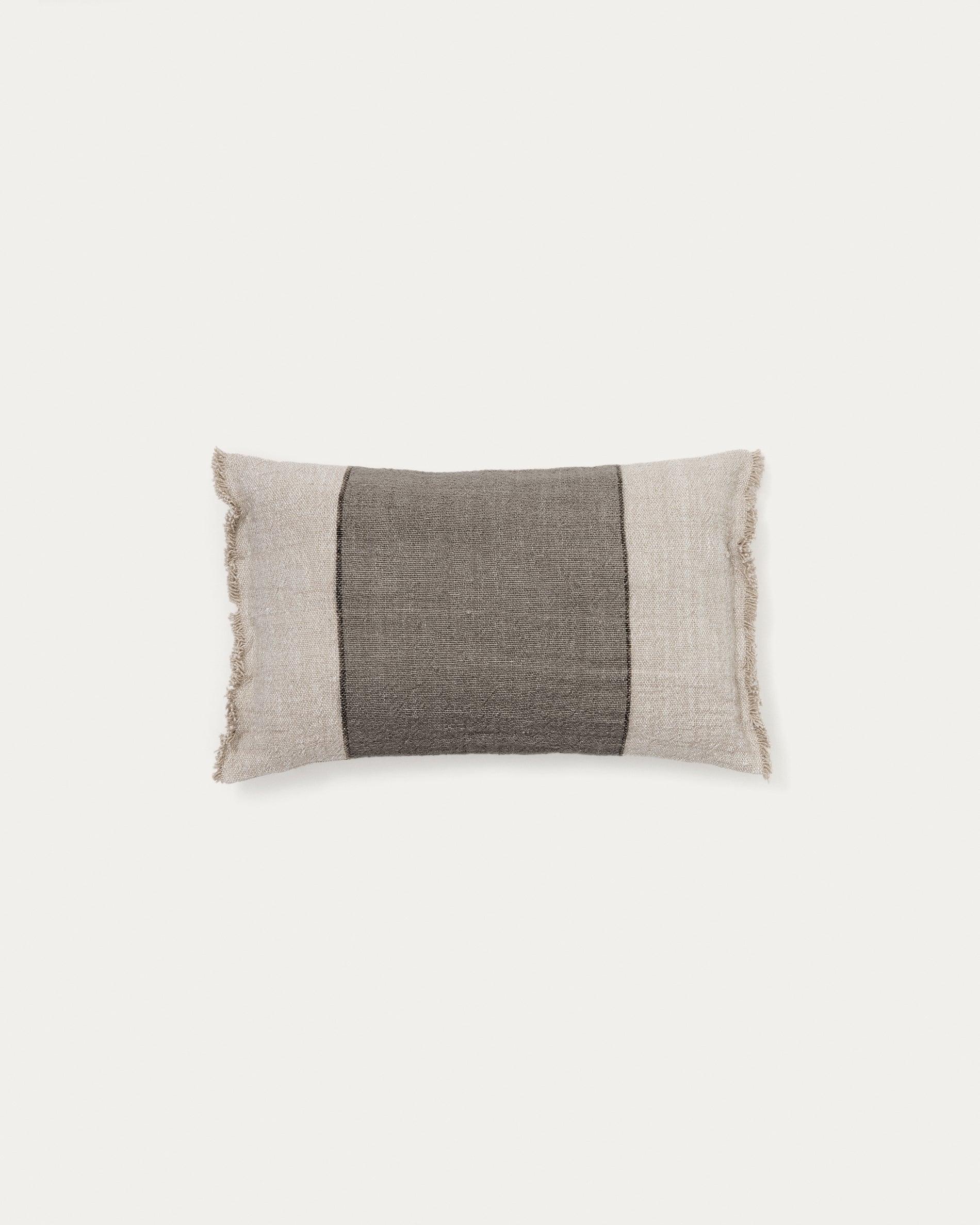 Lorin green linen and cotton cushion cover with fringing 30 x 50cm - Product View
