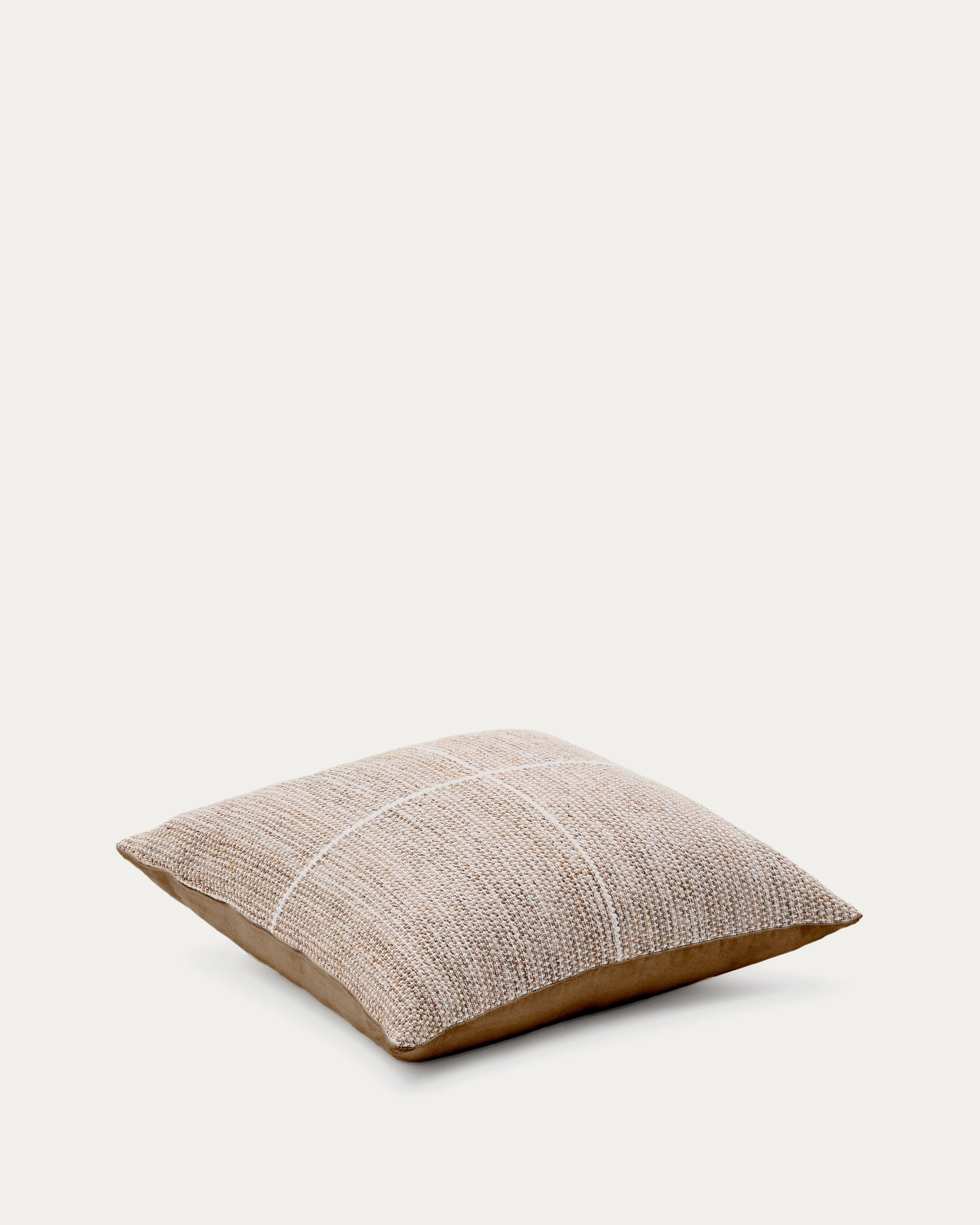 Floor cushion cover Nalian 100% PET with beige checks 70 x 70 cm