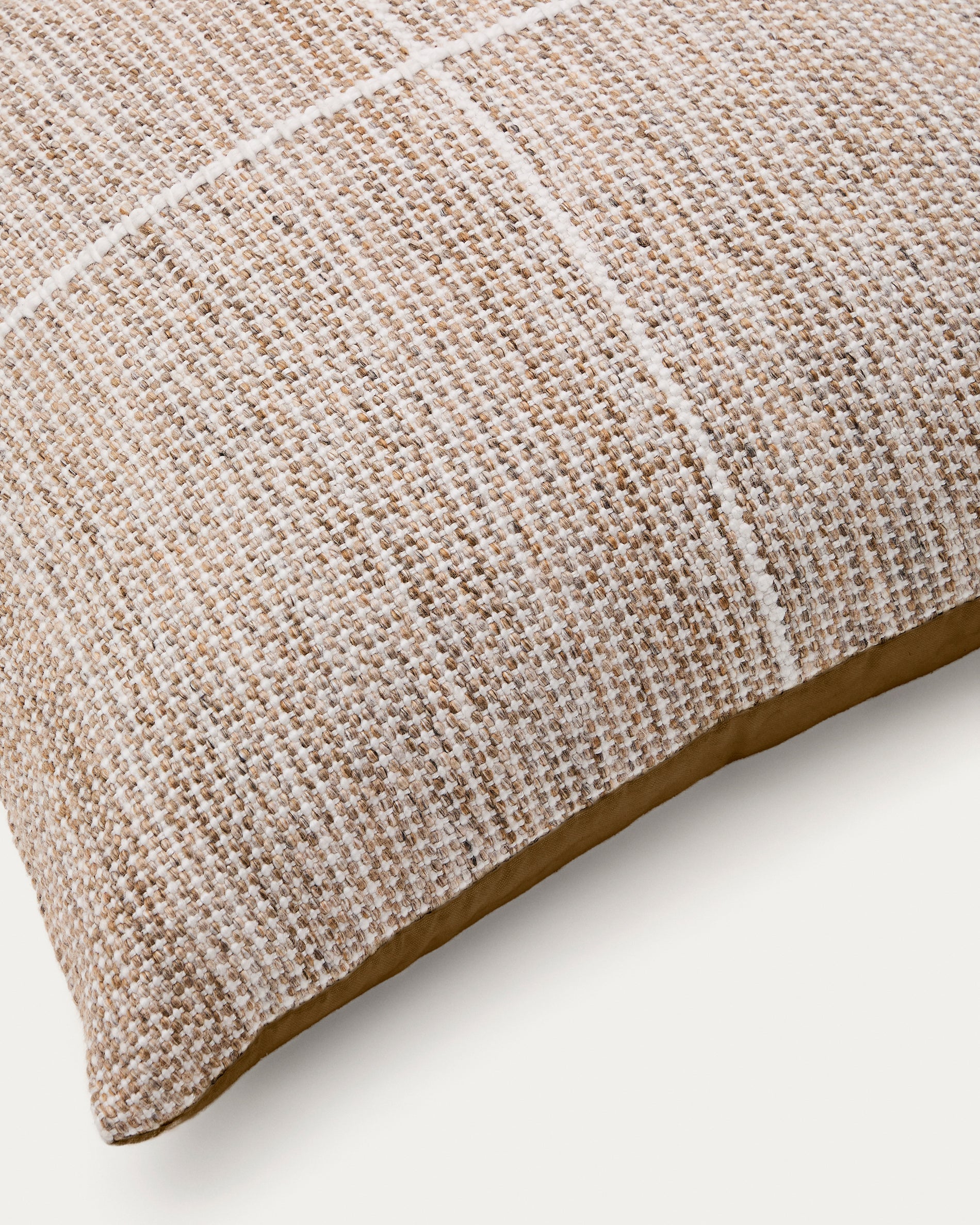 Floor cushion cover Nalian 100% PET with beige checks 70 x 70 cm