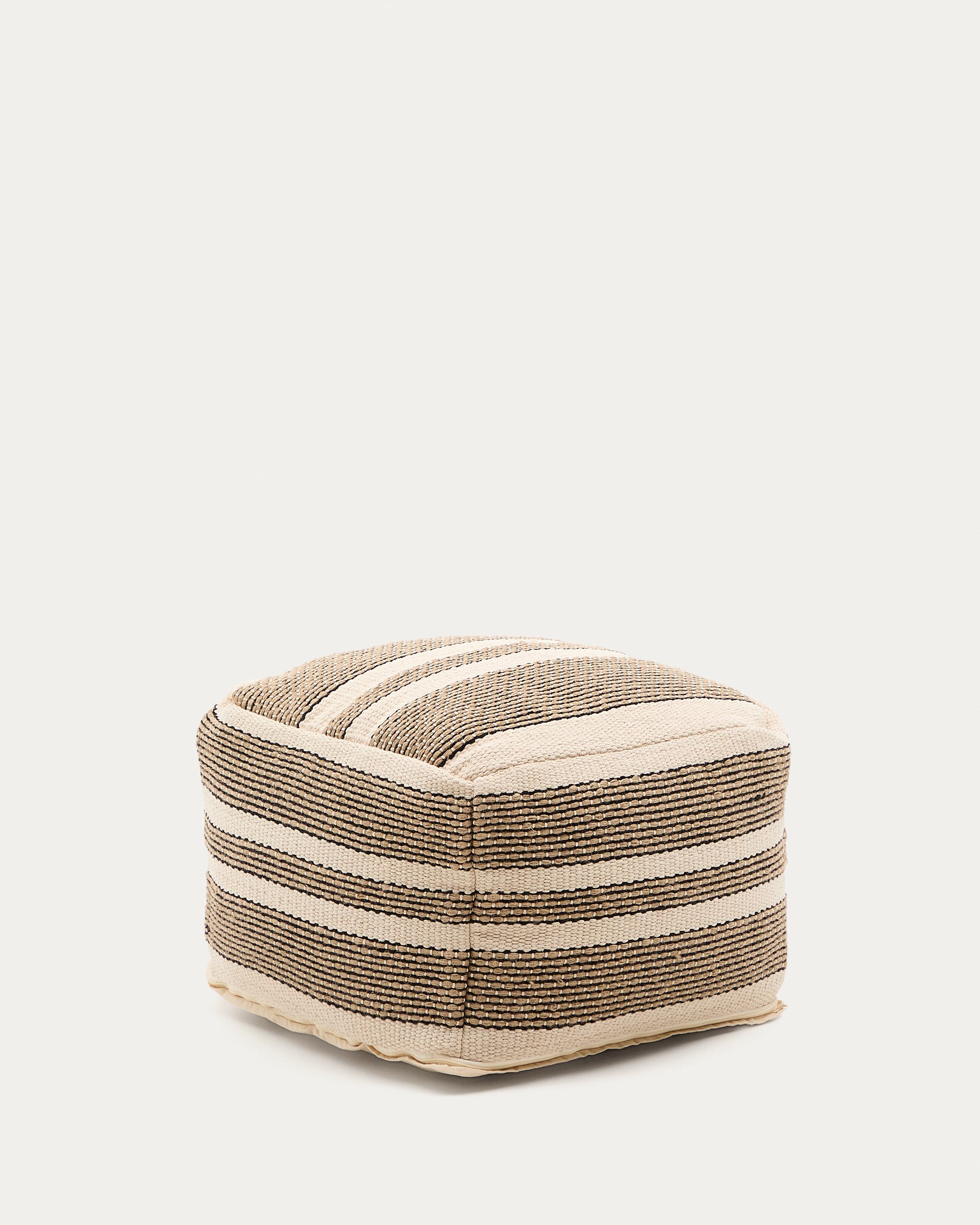 Aylin beige jute-embroidered cotton pouf 60 x 60 cm - Product View