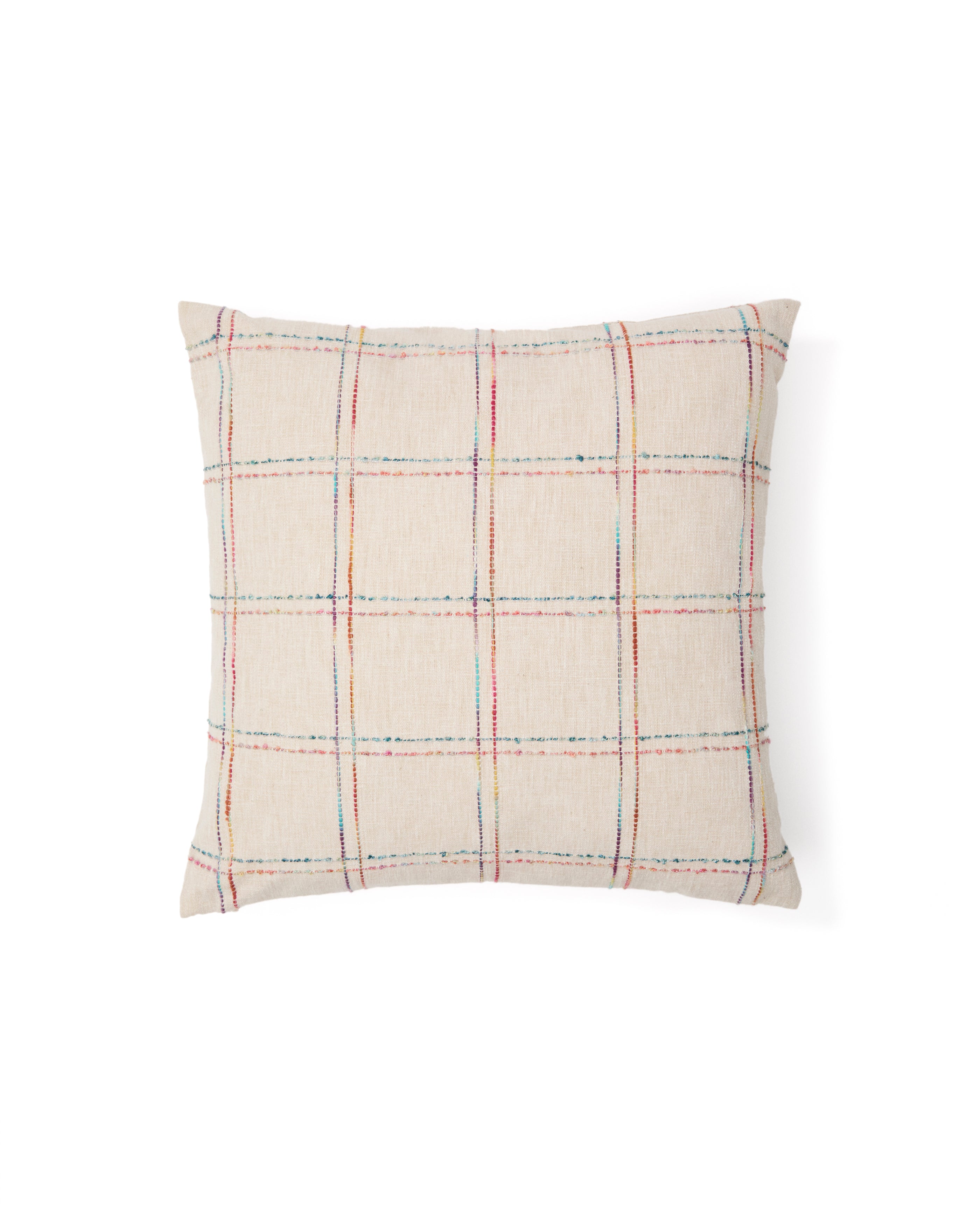 Nety beige cushion cover with multicoloured checked embroidery 45 x 45cm - Product Image