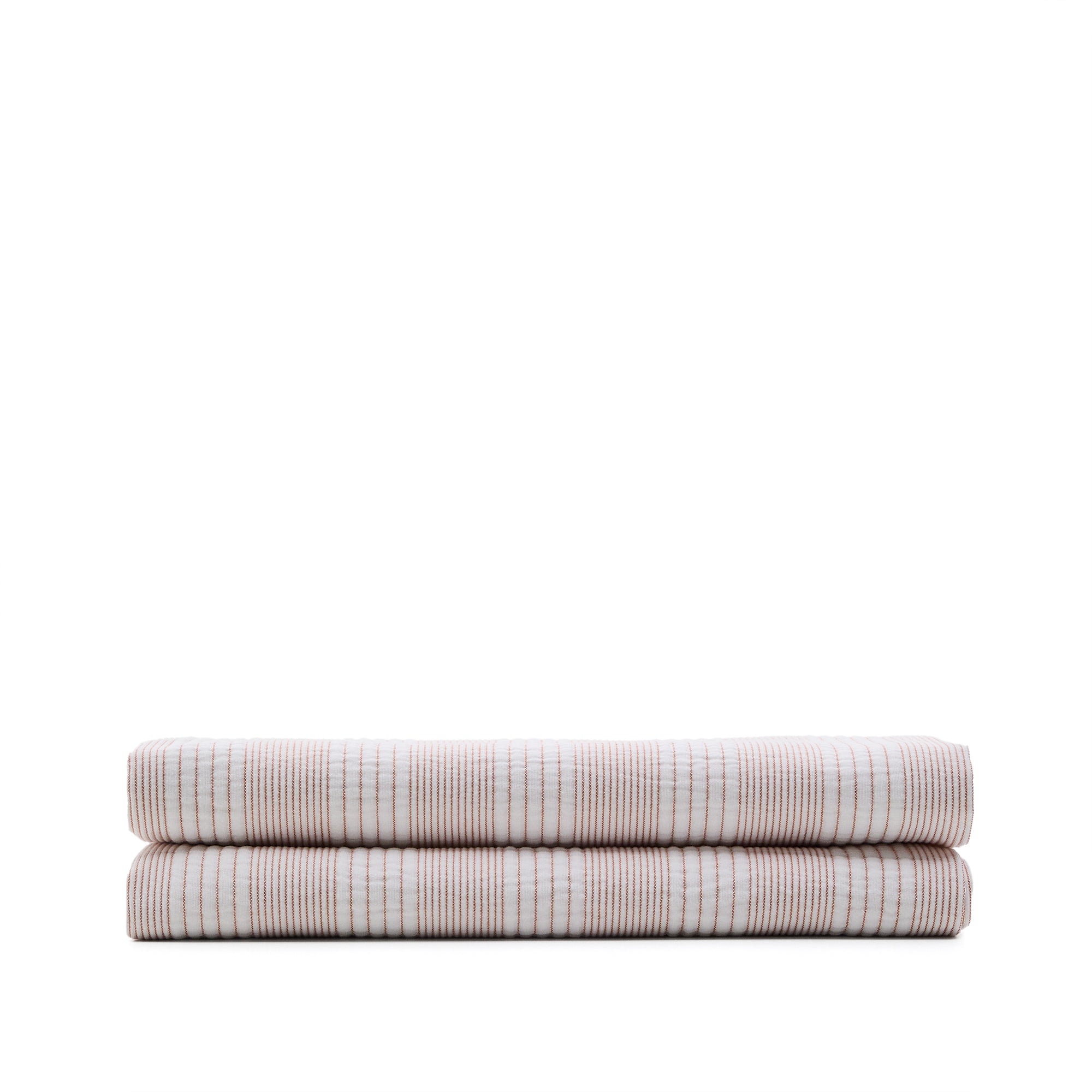 Macie red and beige striped 100% cotton bedspread for 150/160cm bed - Product Image