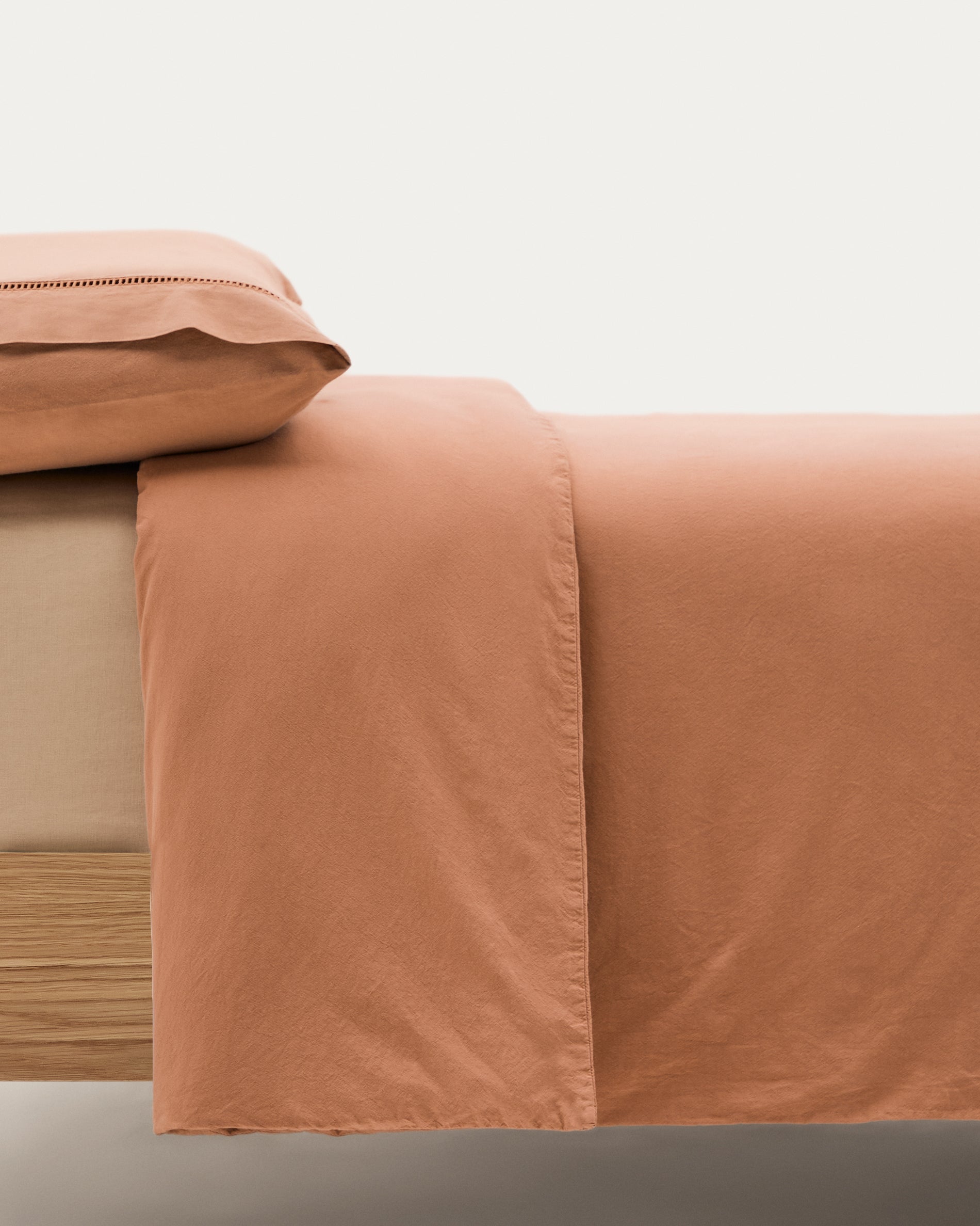 Caline Set of Duvet Cover and Pillowcases 100% Cotton Terracotta for 90 cm Bed - Product View