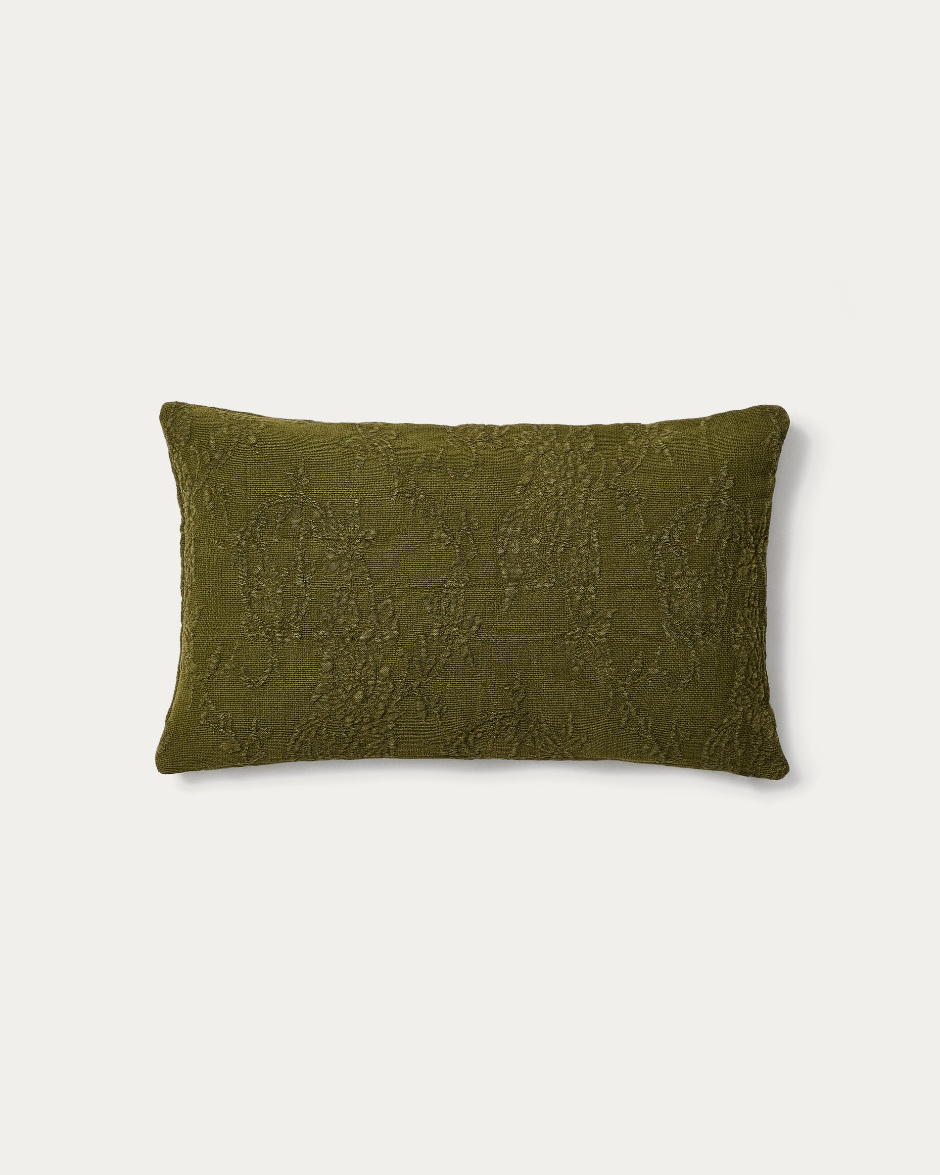 Velina cushion cover in green washed linen jacquard with floral design 30 x 50 cm - Product View
