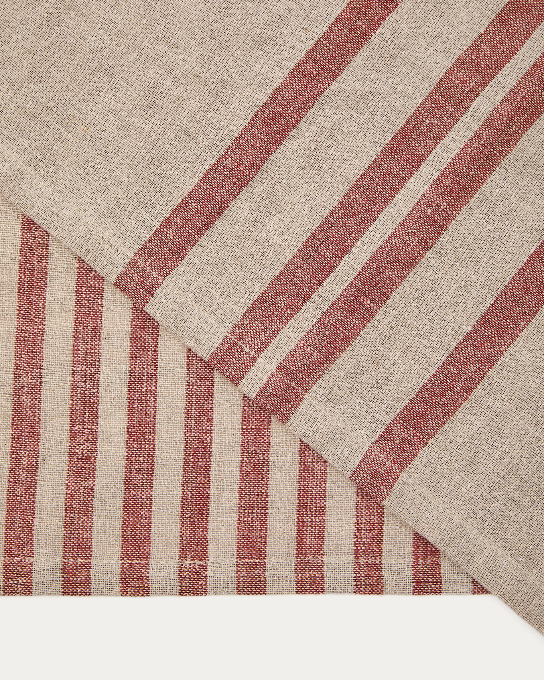 Jarne set of 2 placemats in beige and red linen 35 x 50 cm - Detail