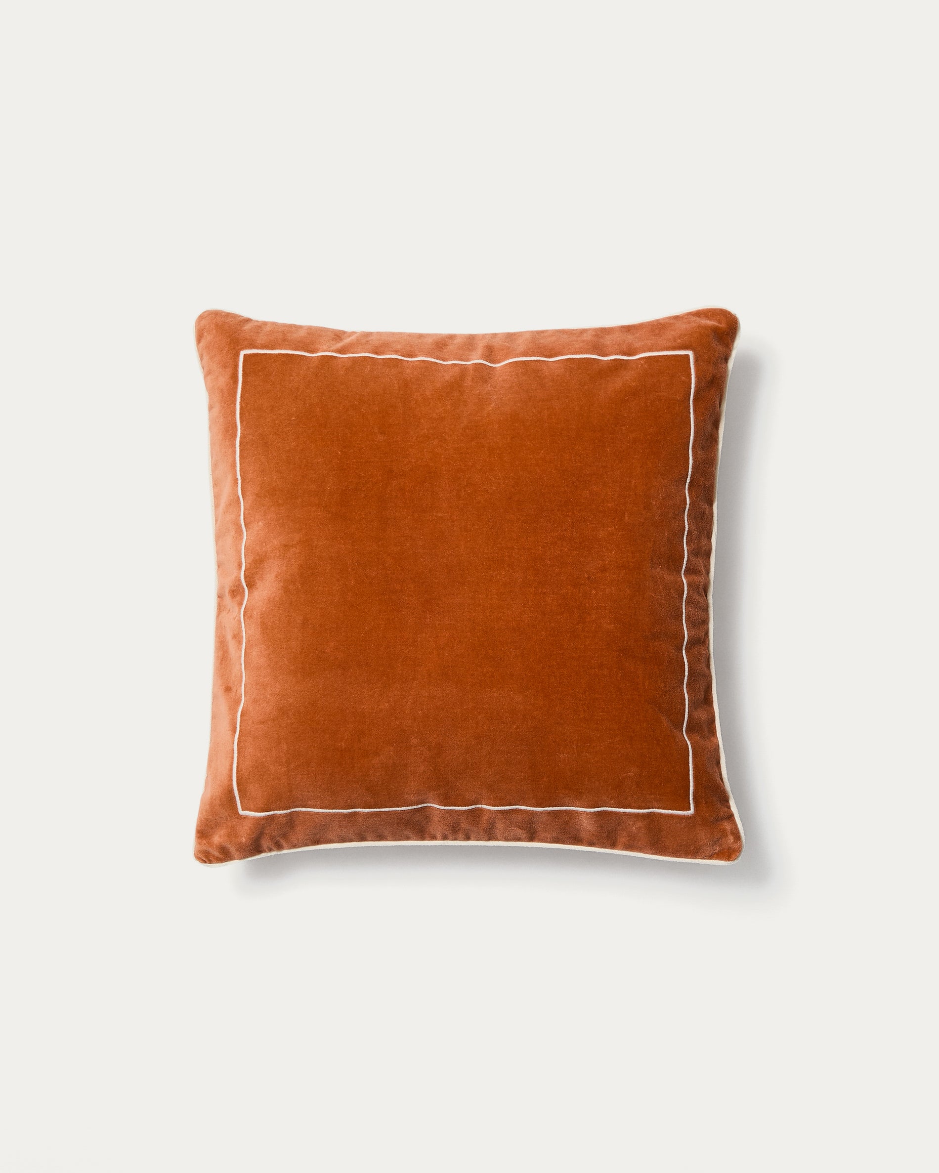 Tivani orange embroidered velvet cushion cover with contrasting trim 45 x 45cm - Product View