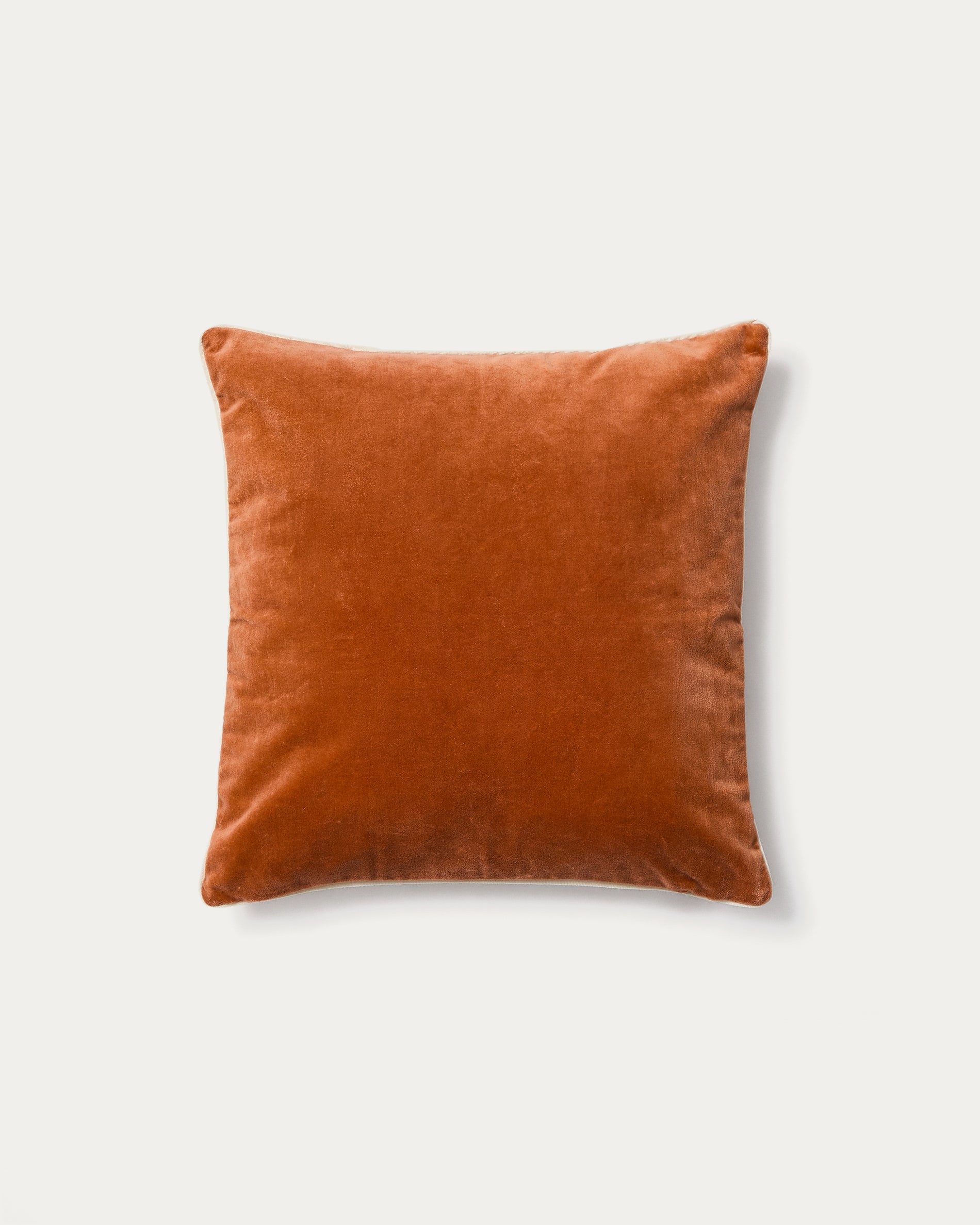 Tivani orange embroidered velvet cushion cover with contrasting trim 45 x 45cm - Product View