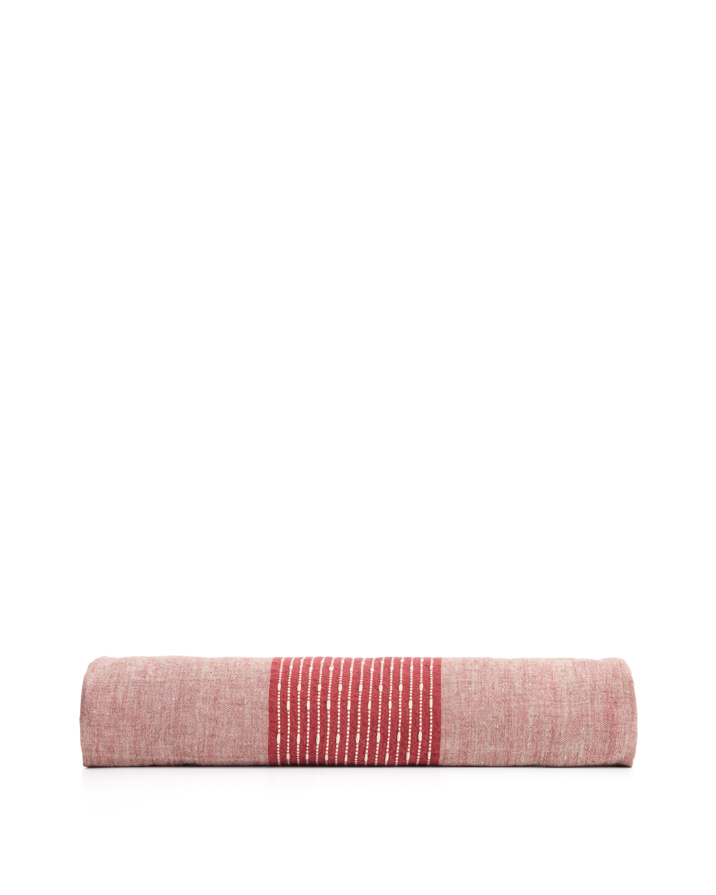 Calena linen jacquard tablecloth with red central stripe 150 x 250 cm - Product Image