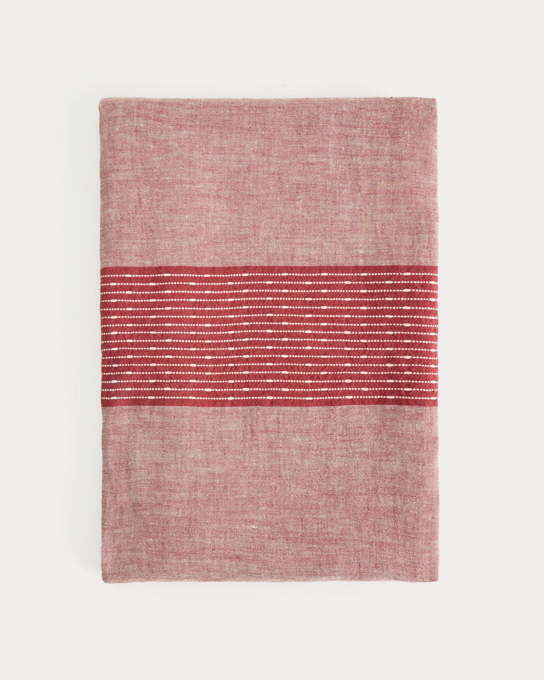 Calena linen jacquard tablecloth with red central stripe 150 x 250 cm - Product View