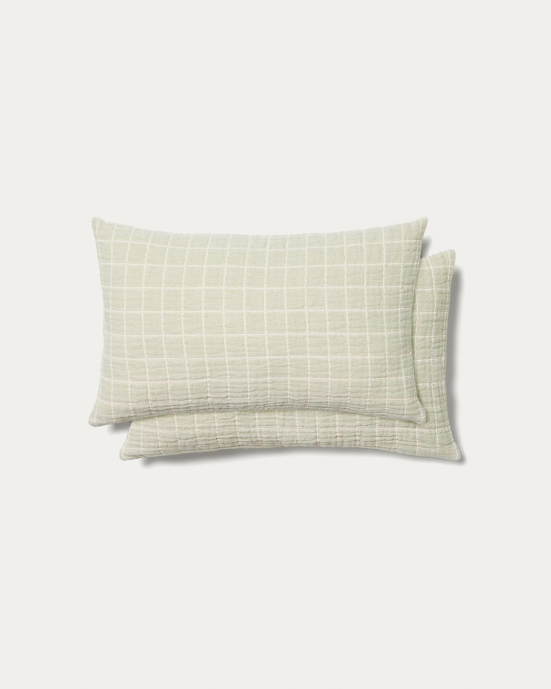 Tivaro set of 2 100% cotton jacquard cushion covers in a light green checkered design 30 x 50 cm - Product View