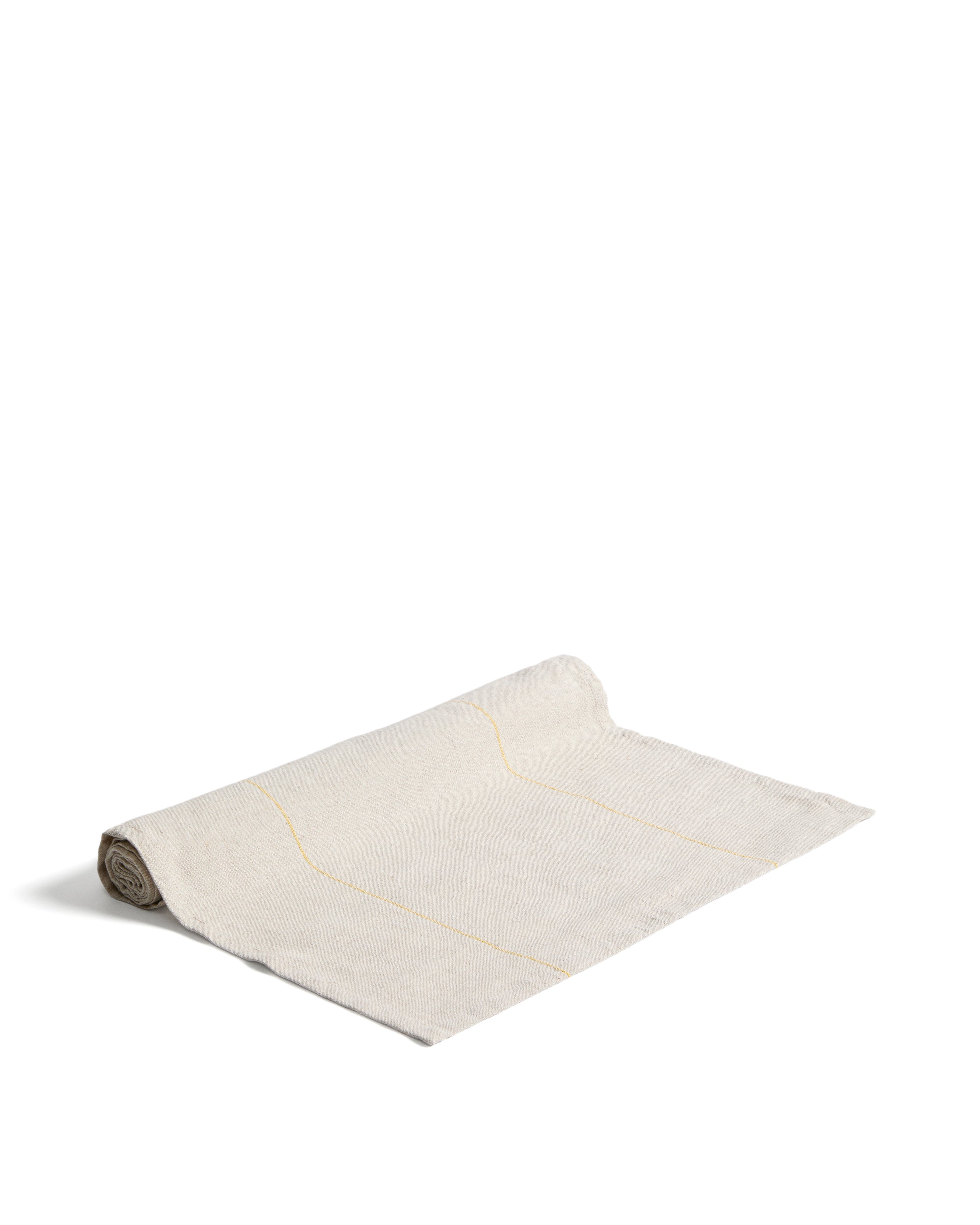 Ulaen beige cotton and linen table runner with yellow stripes 50 x 150cm - Product Image