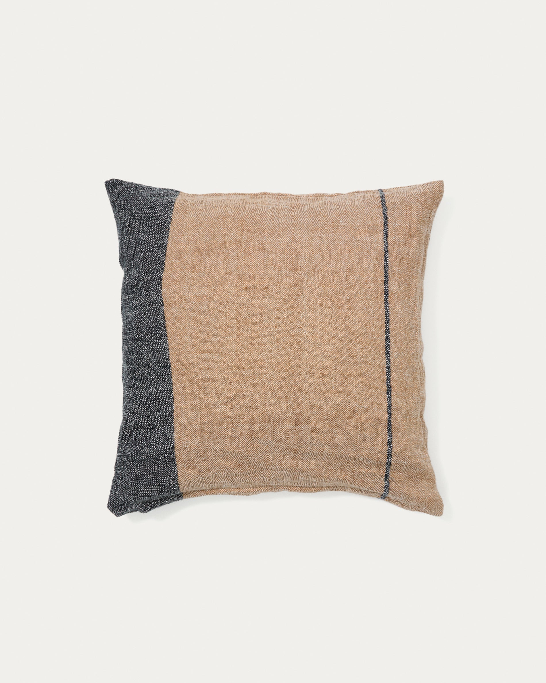 Eiko 100% terracotta linen cushion cover with vertical grey stripes, 50 x 50 cm - Product View
