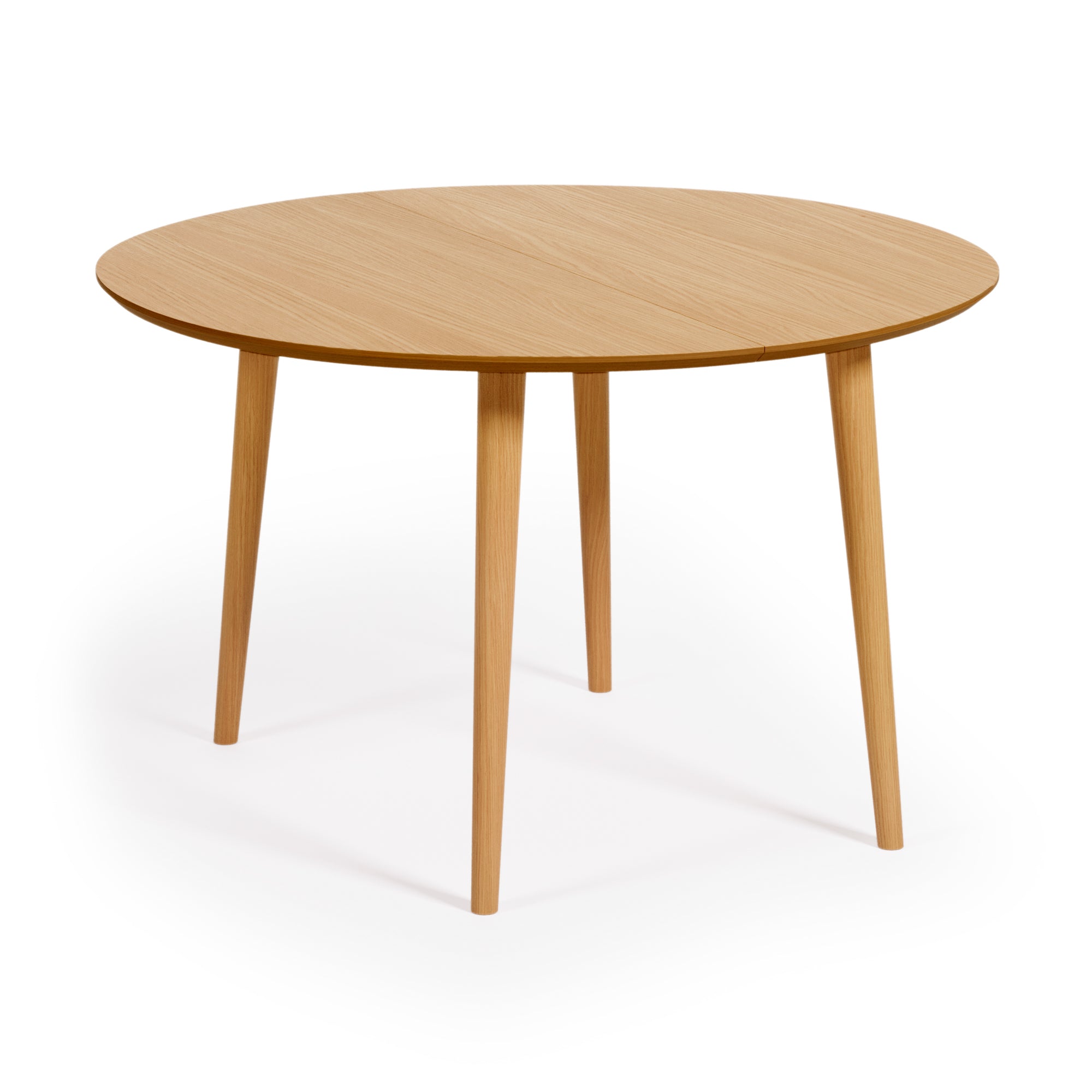 Oqui extendable oval table with an oak veneer and solid wood legs, Ø 120 (200) x 120 cm - Product Image