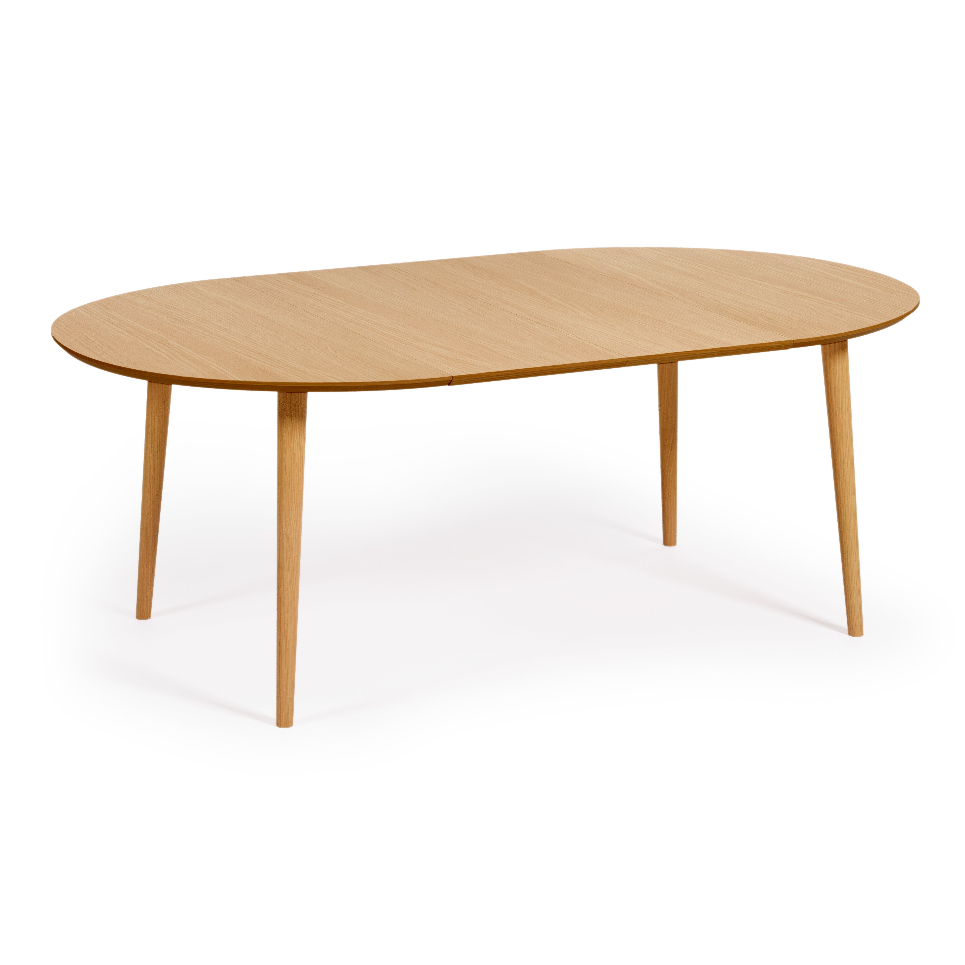 Oqui extendable oval table with an oak veneer and solid wood legs, Ø 120 (200) x 120 cm - Product Image