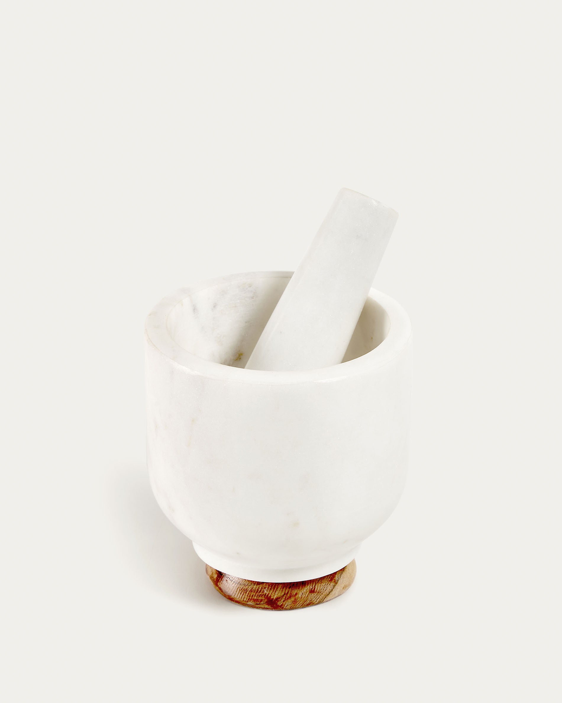 Cinderella pestle and mortar in white marble and wood - Product View